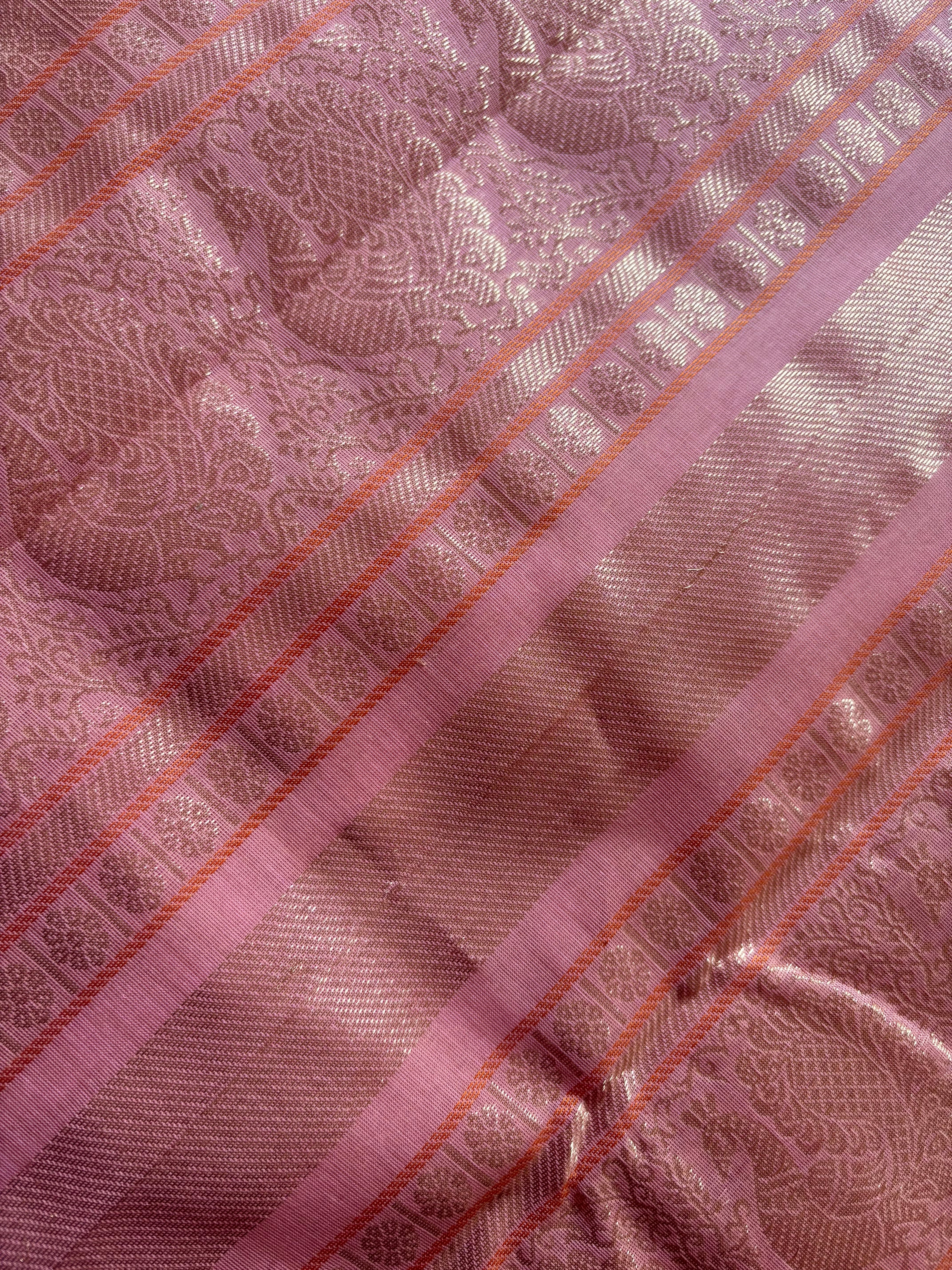 Handwoven Peachish Pink Colour Kanchipuram Cotton Saree