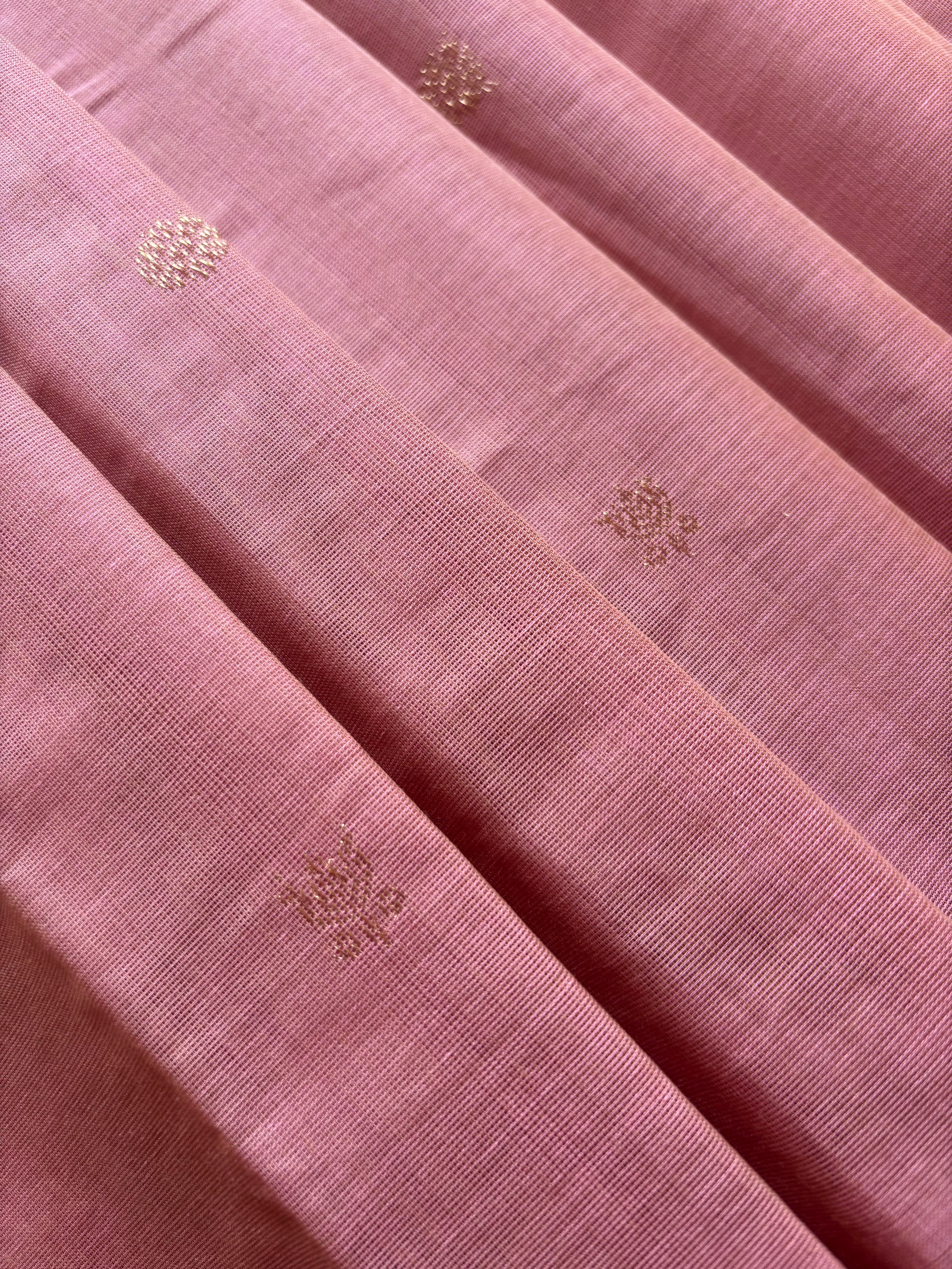 Handwoven Peachish Pink Colour Kanchipuram Cotton Saree