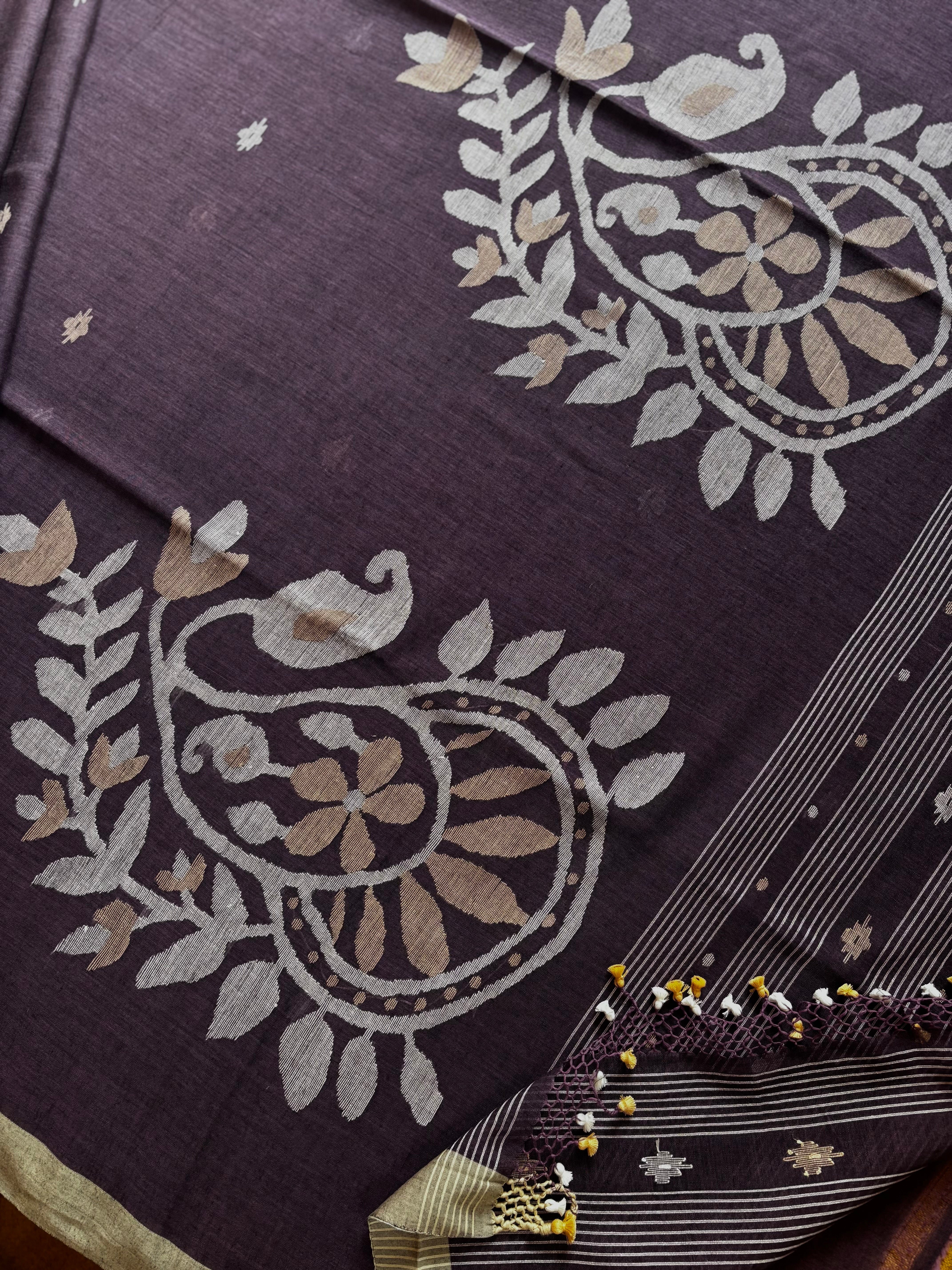 Handwoven Dusty Purple Cotton Jamdani Saree