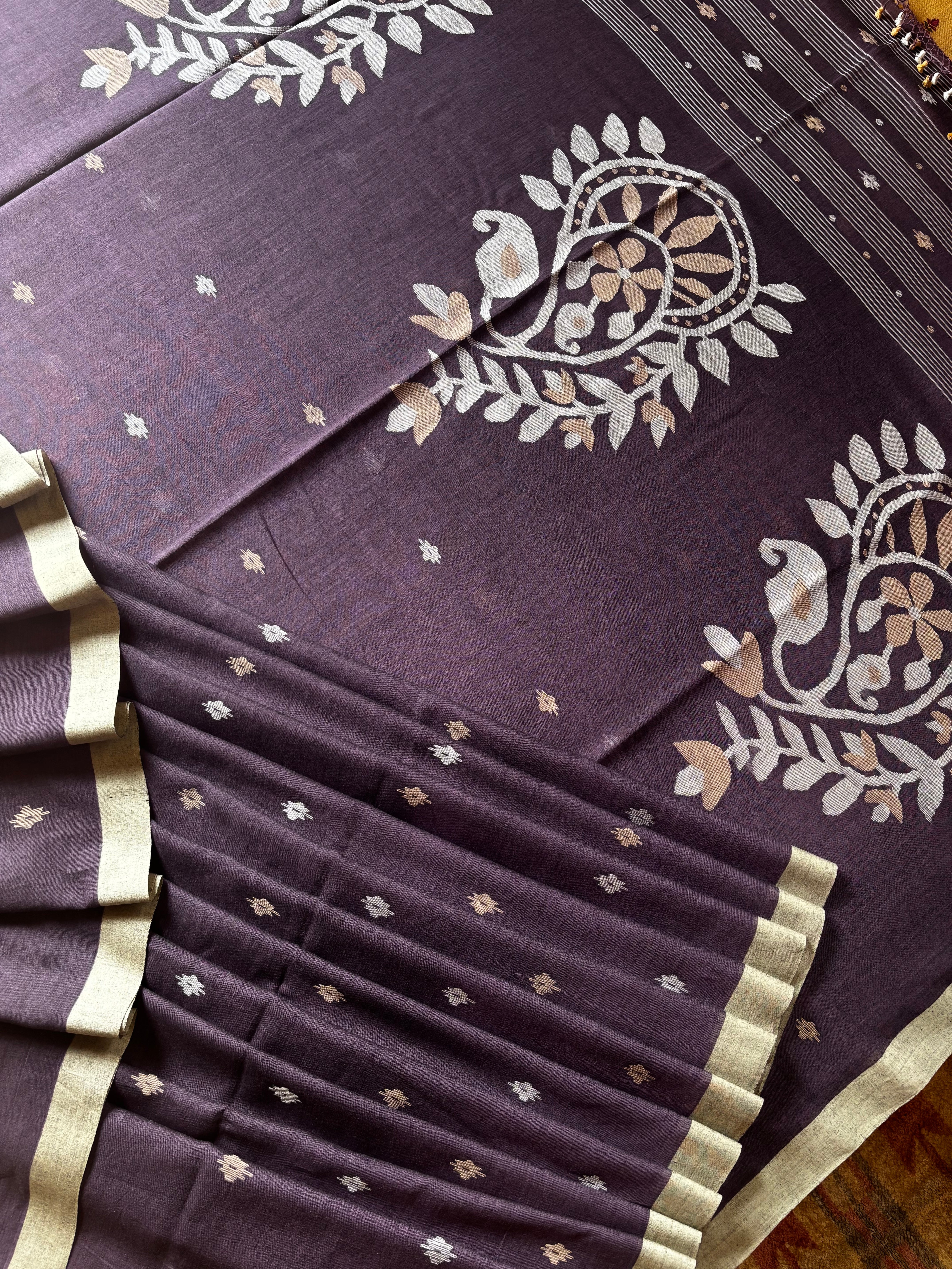 Handwoven Dusty Purple Cotton Jamdani Saree