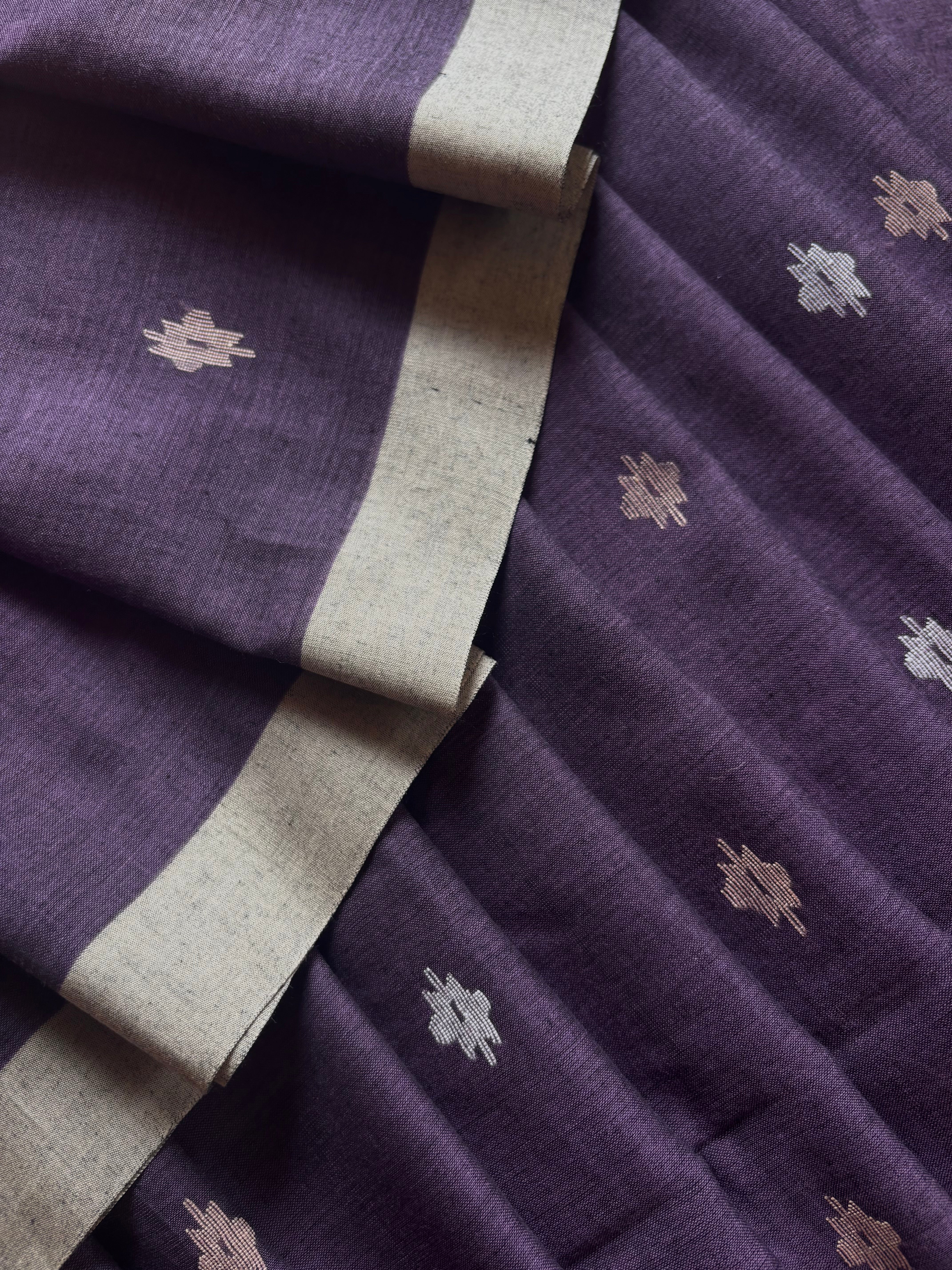 Handwoven Dusty Purple Cotton Jamdani Saree