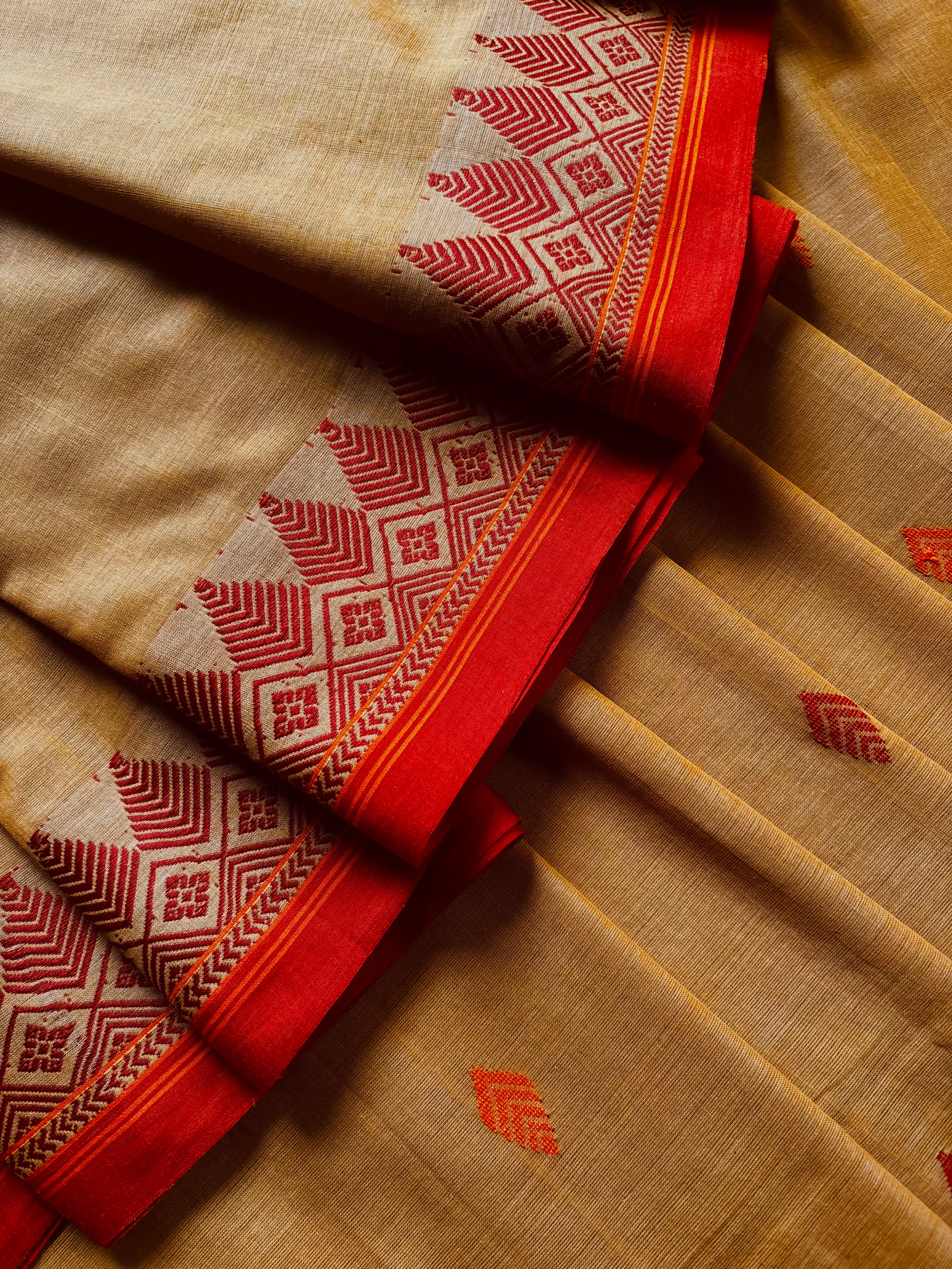 Handwoven Mustard Colour Phulia Cotton Saree