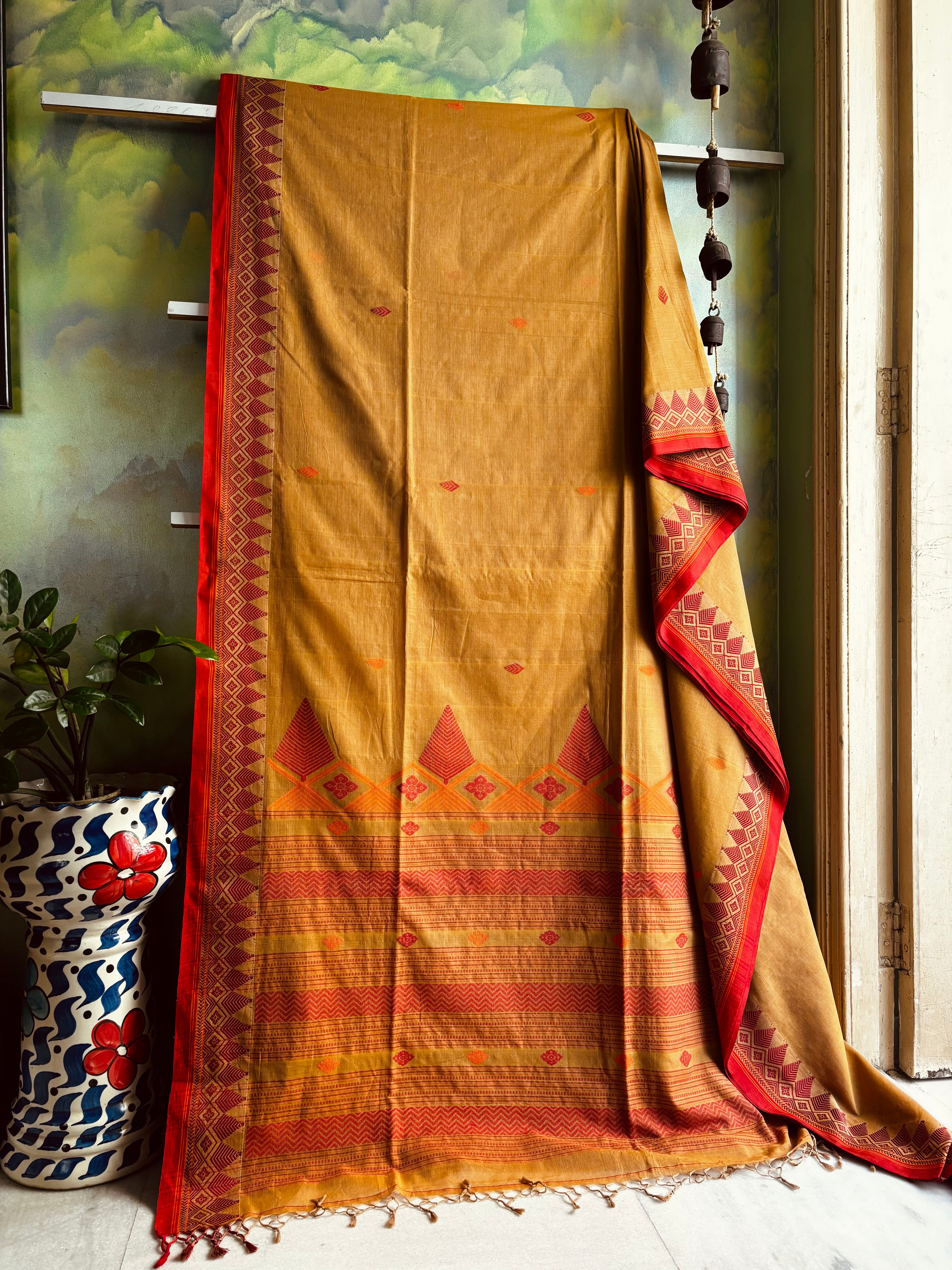 Handwoven Mustard Colour Phulia Cotton Saree