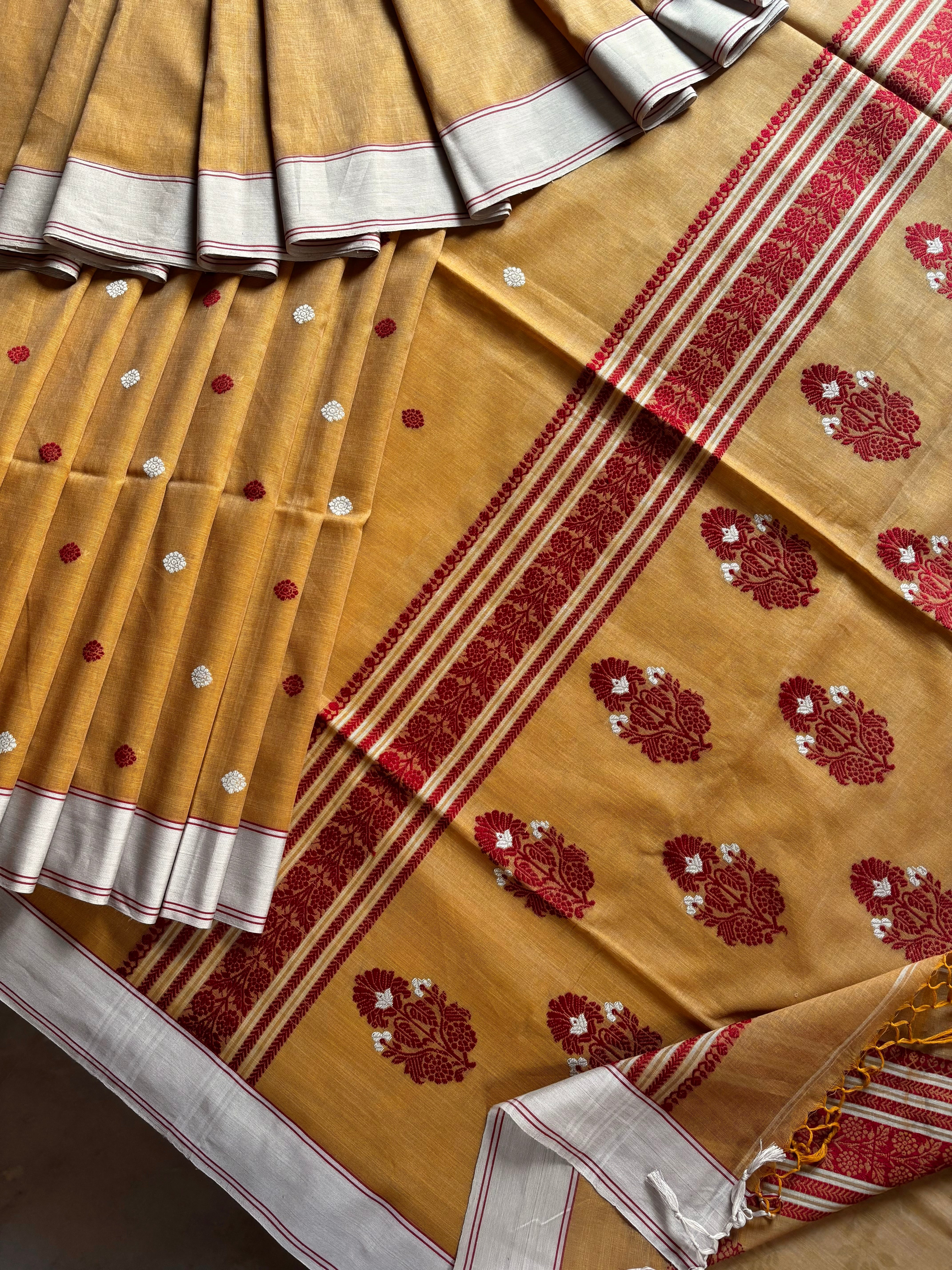 Handwoven Mustard Colour Phulia Cotton Saree