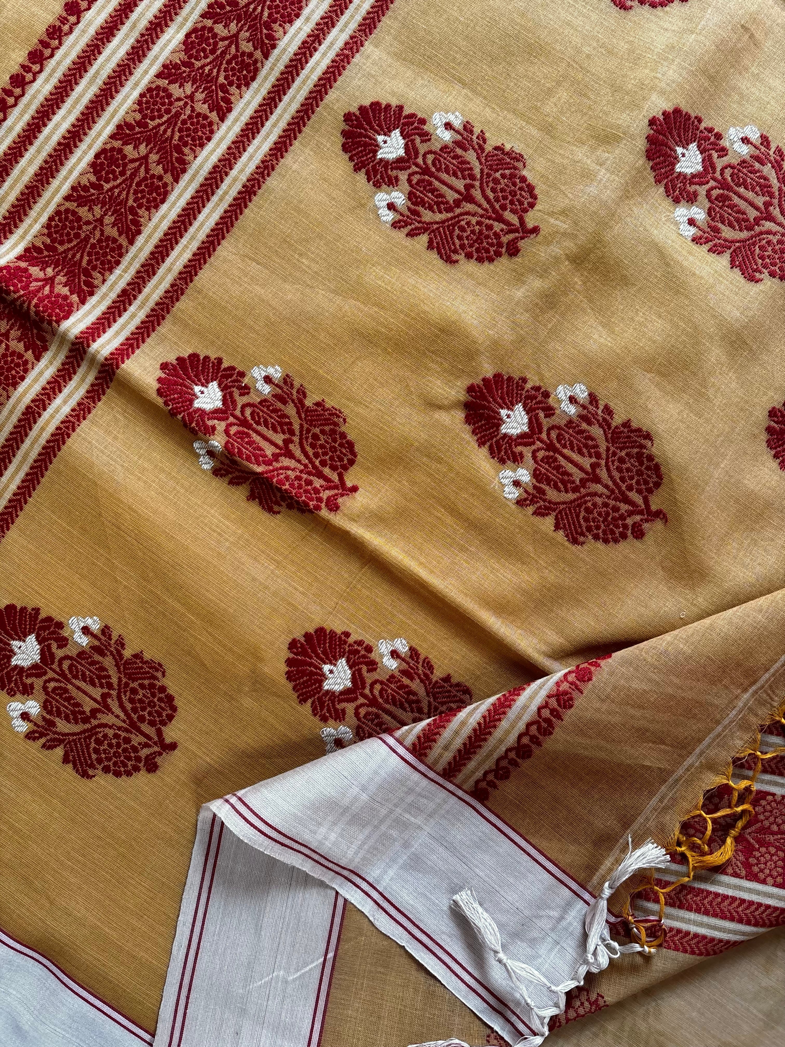 Handwoven Mustard Colour Phulia Cotton Saree
