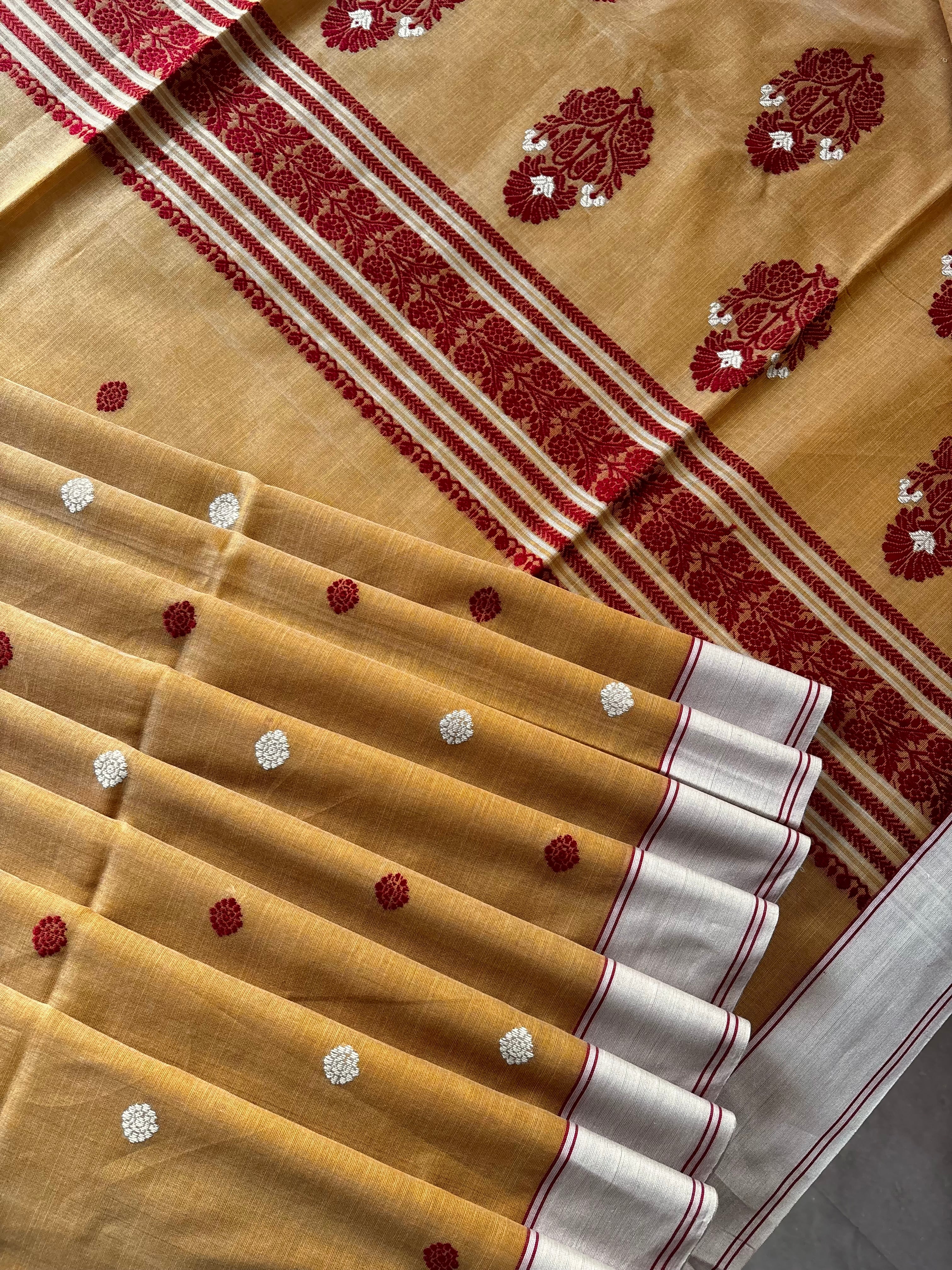 Handwoven Mustard Colour Phulia Cotton Saree
