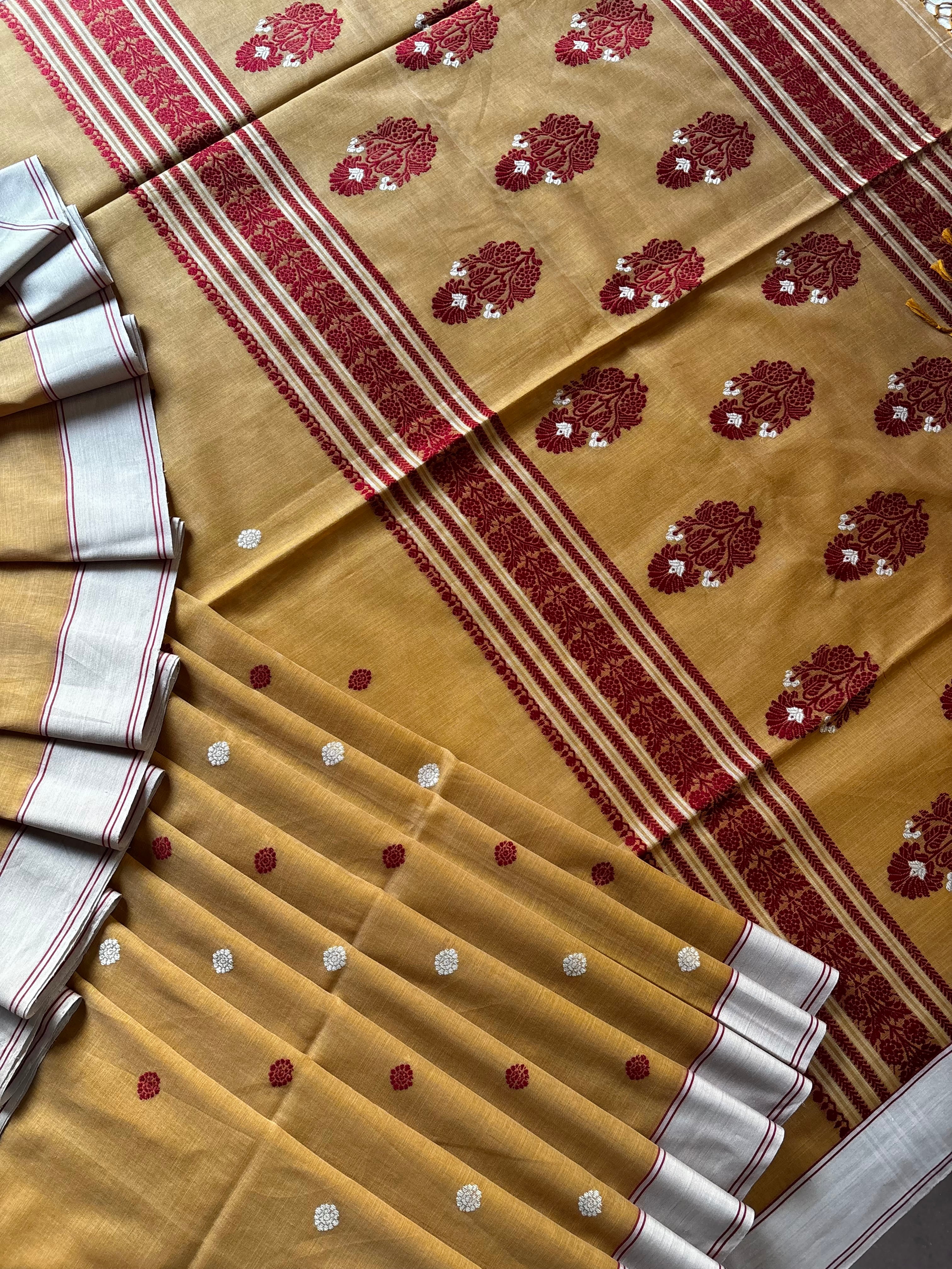 Handwoven Mustard Colour Phulia Cotton Saree