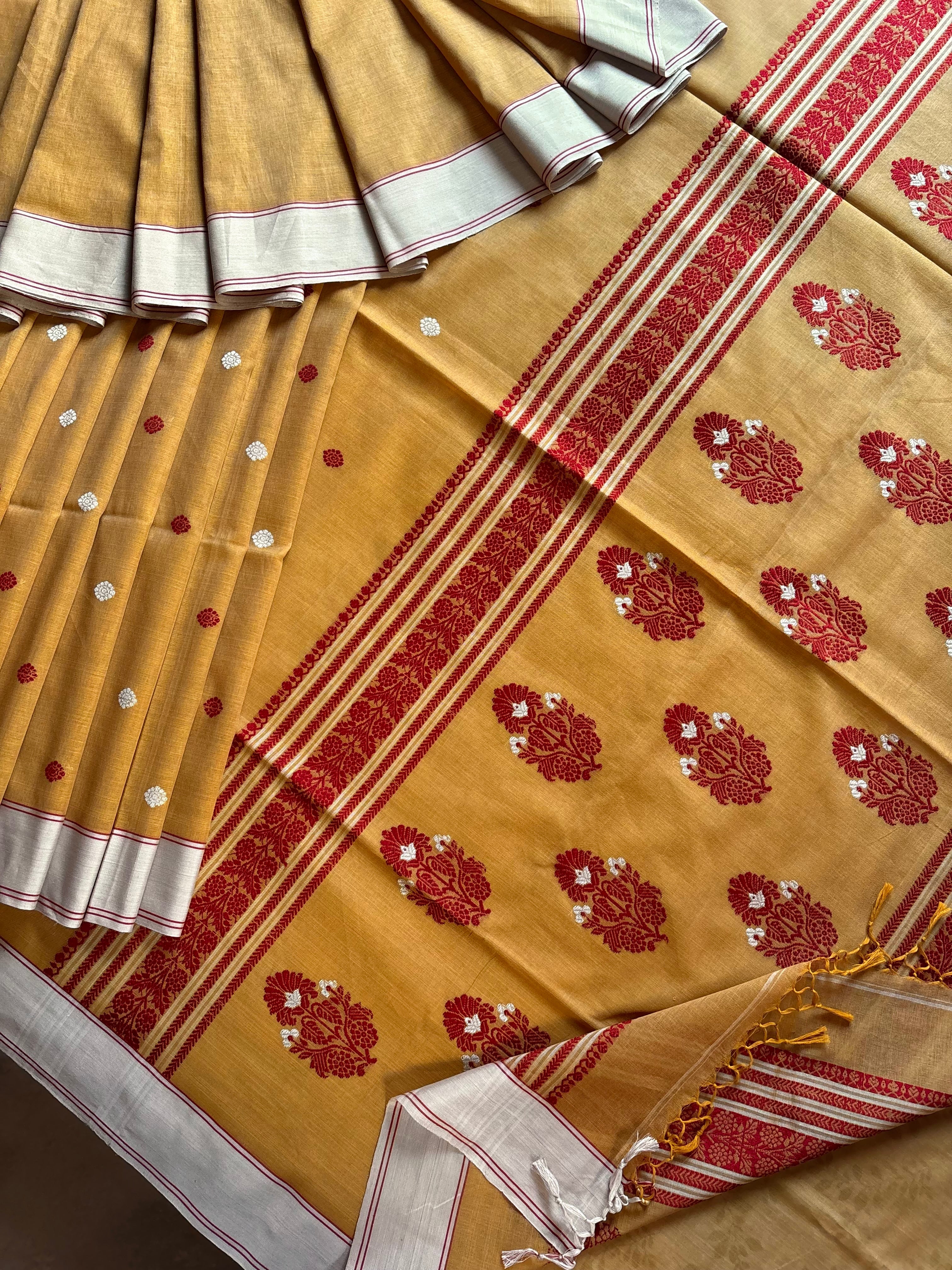 Handwoven Mustard Colour Phulia Cotton Saree