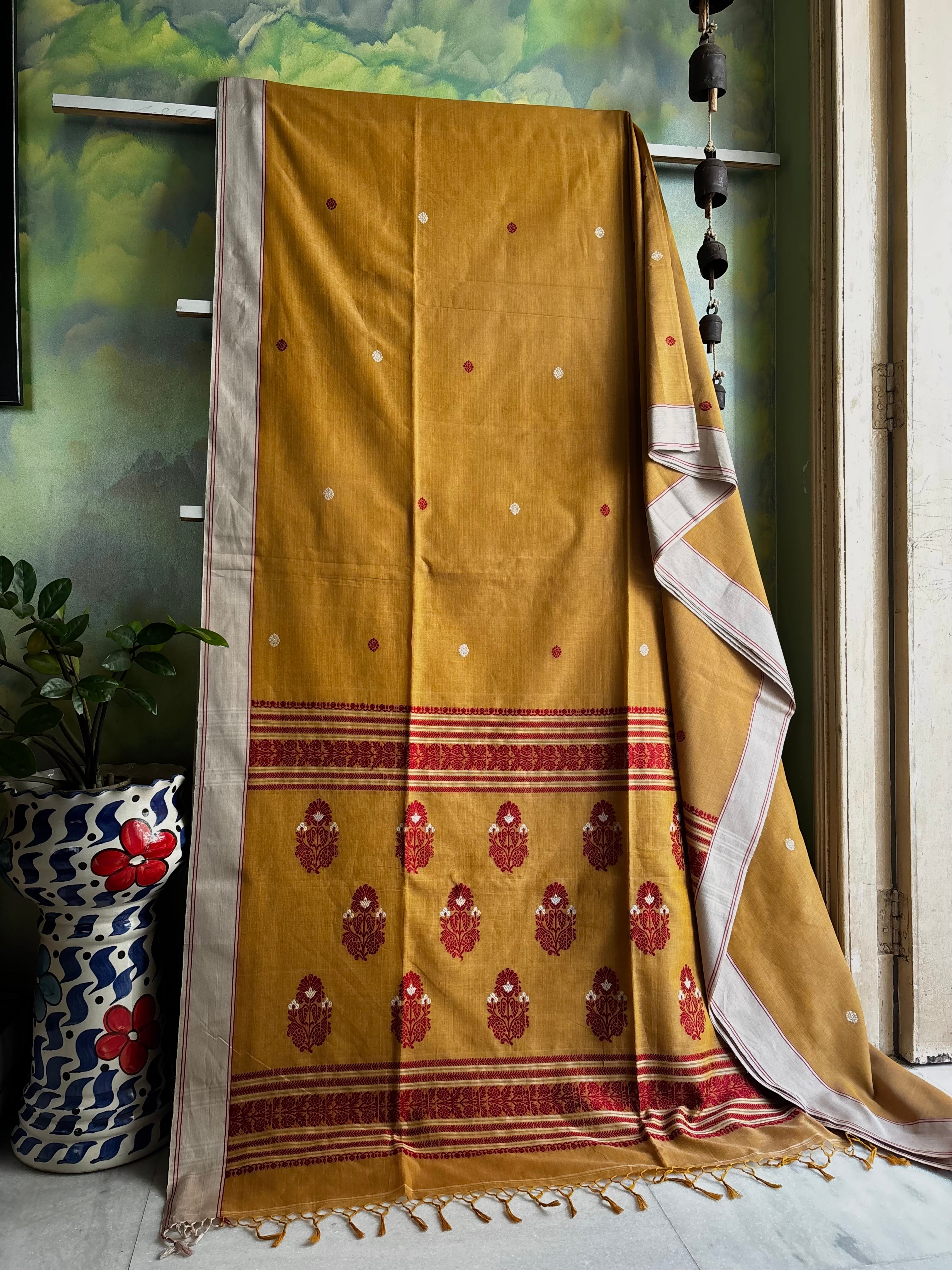 Handwoven Mustard Colour Phulia Cotton Saree