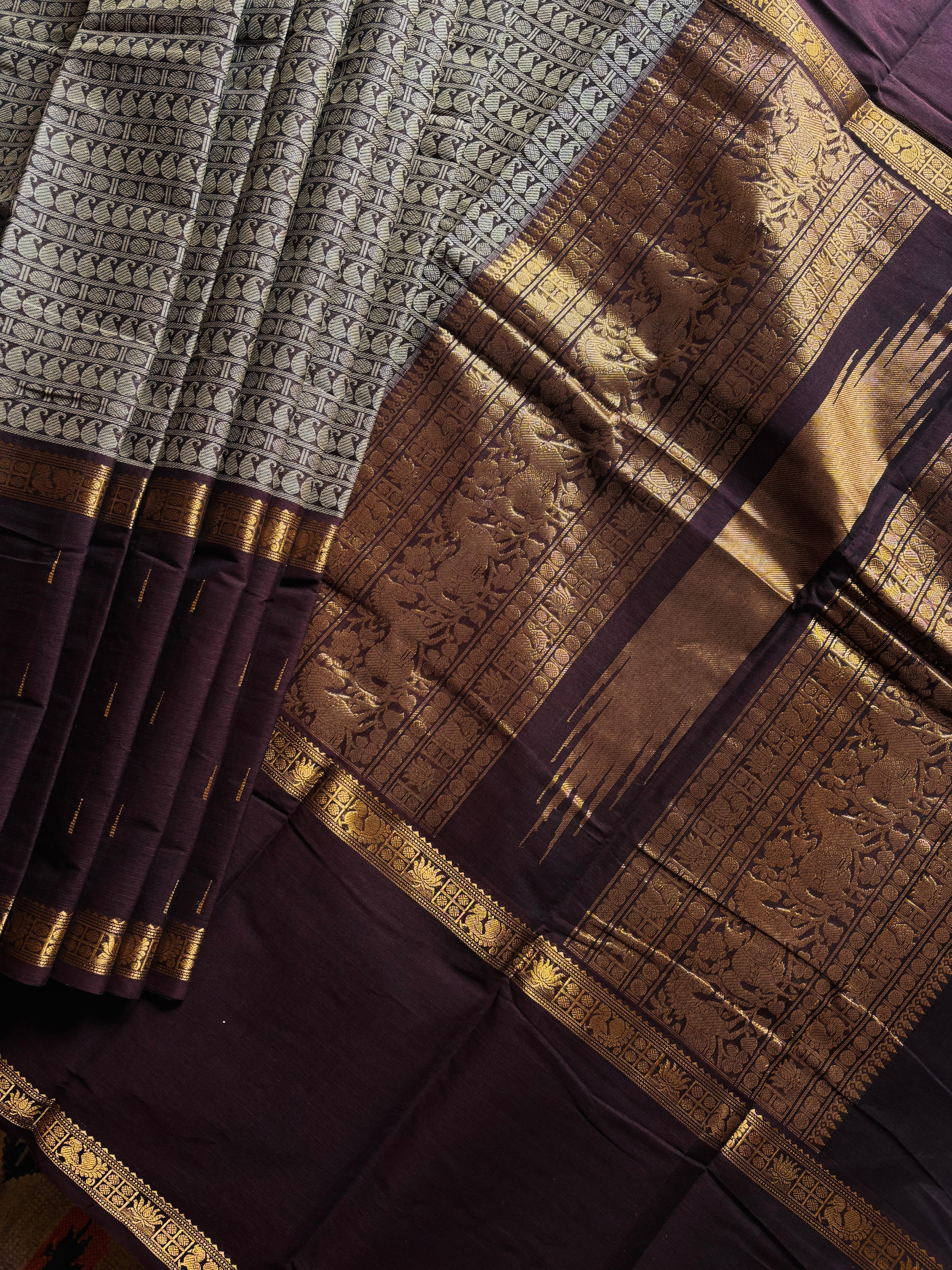 Handwoven Plum Chocolate Colour Kanchipuram Cotton Saree