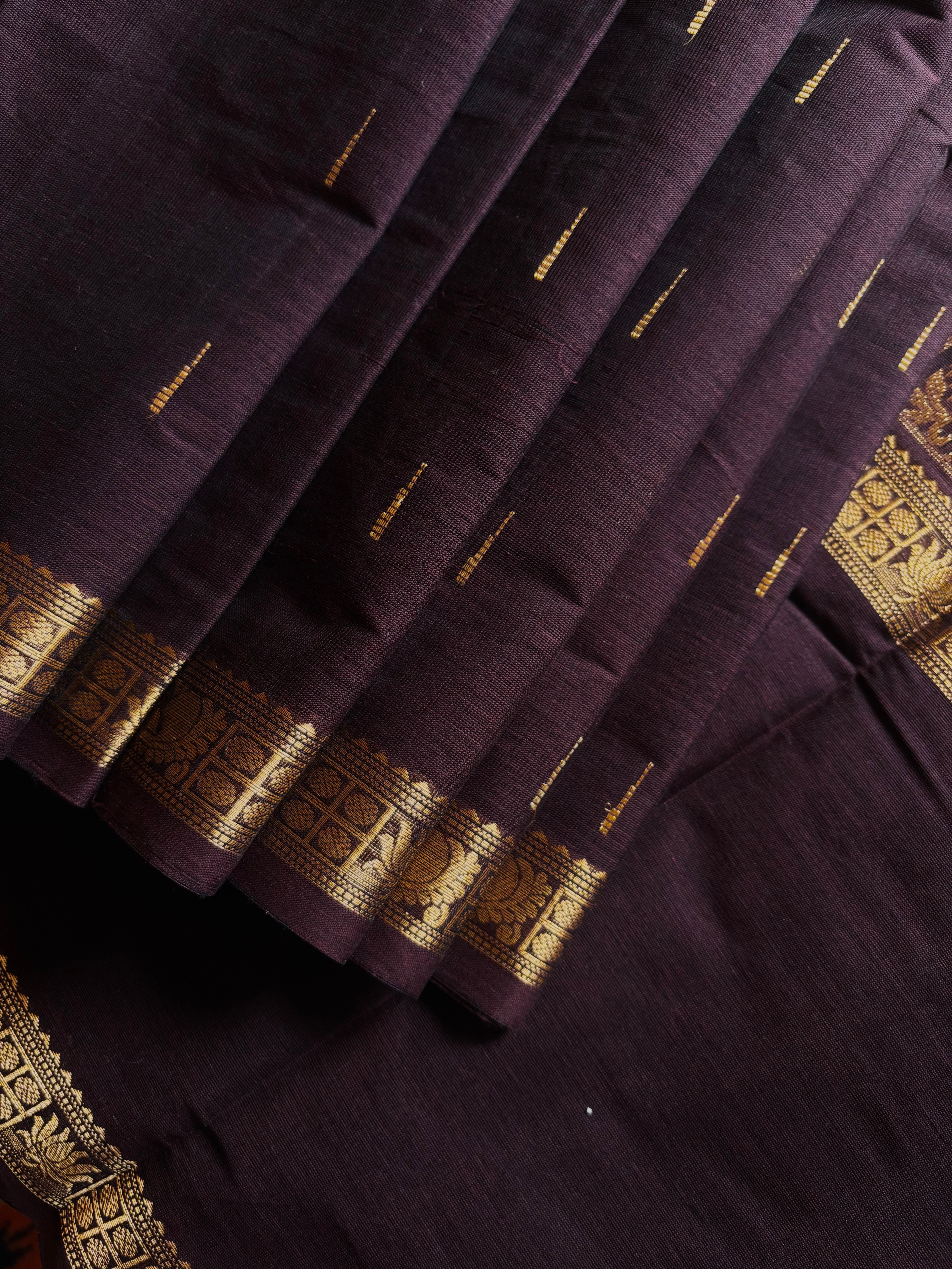 Handwoven Plum Chocolate Colour Kanchipuram Cotton Saree