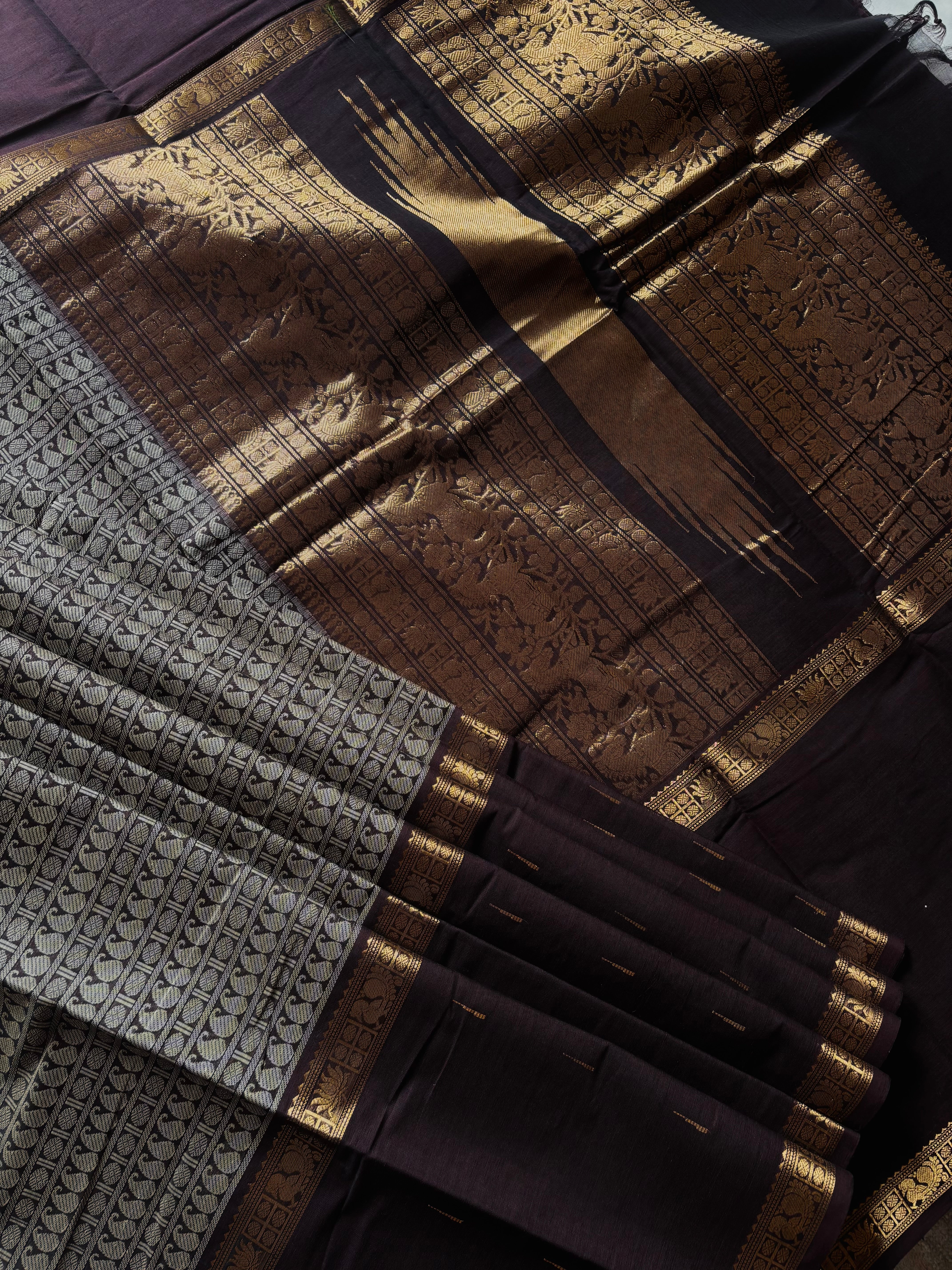 Handwoven Plum Chocolate Colour Kanchipuram Cotton Saree