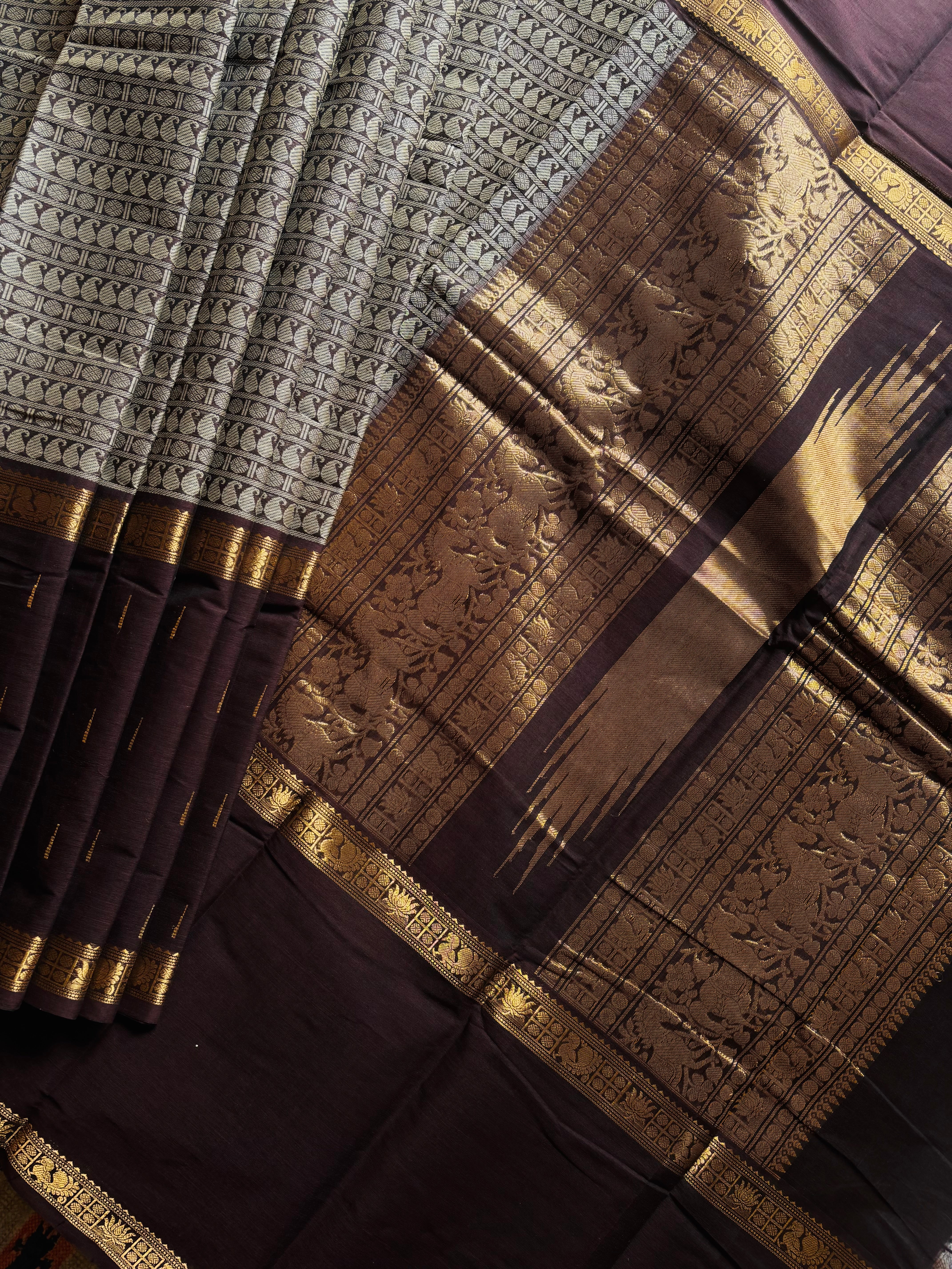 Handwoven Plum Chocolate Colour Kanchipuram Cotton Saree