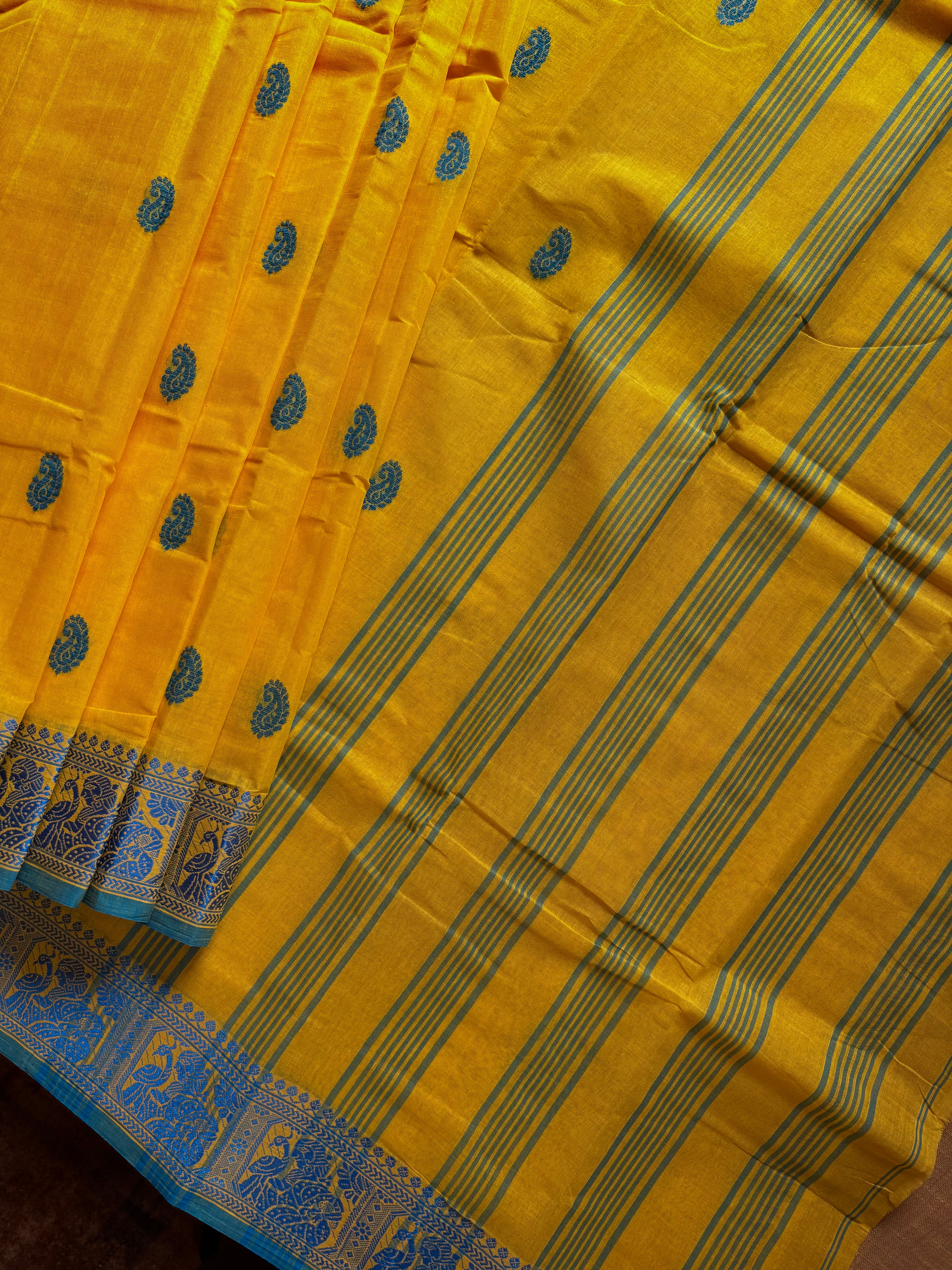 Handwoven Yellow Colour Phulia Tangail Cotton Saree