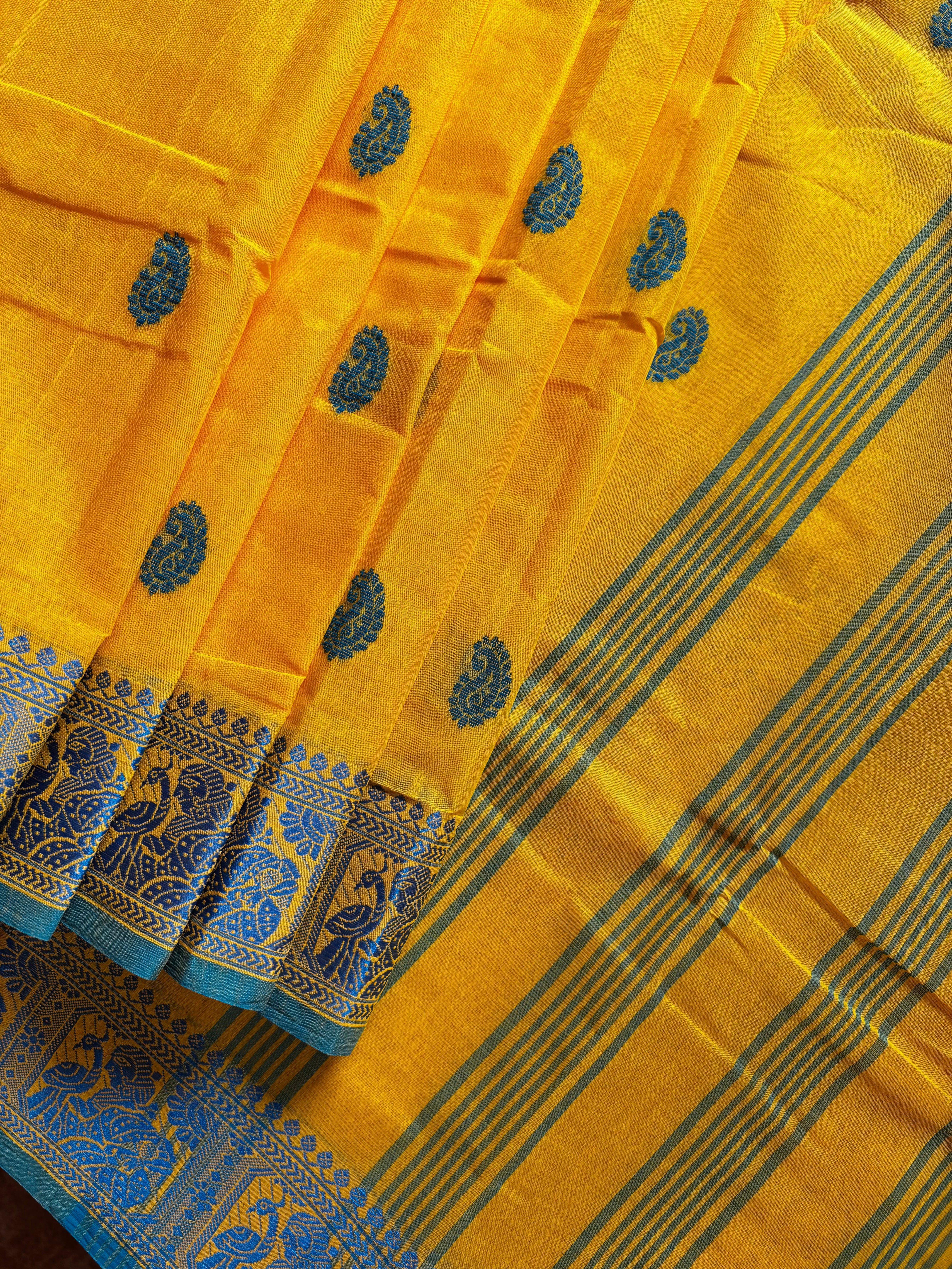 Handwoven Yellow Colour Phulia Tangail Cotton Saree