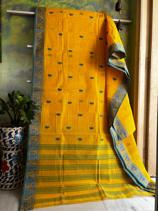 Handwoven Yellow Colour Phulia Tangail Cotton Saree