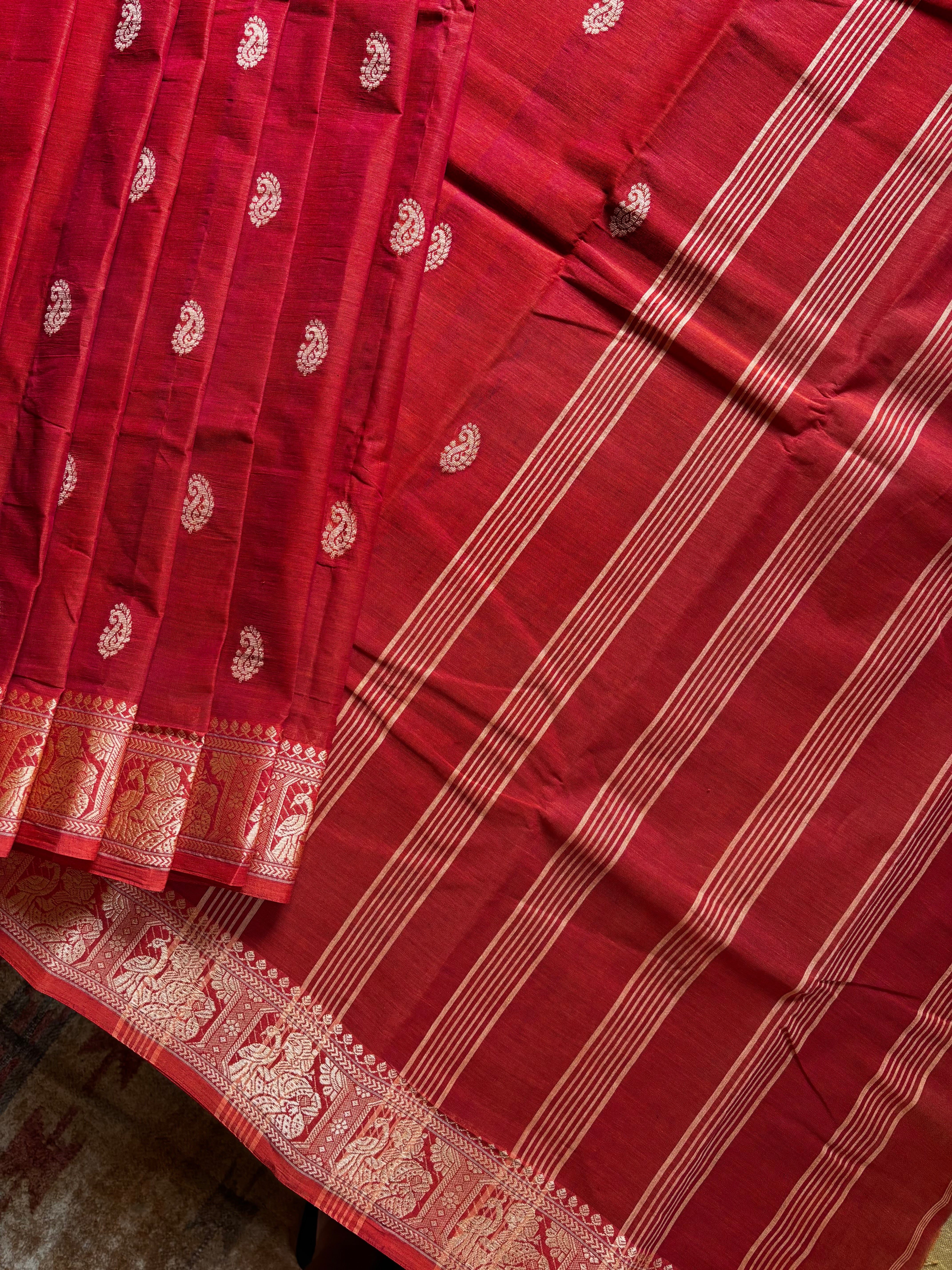 Handwoven Rust Colour Phulia Tangail Saree