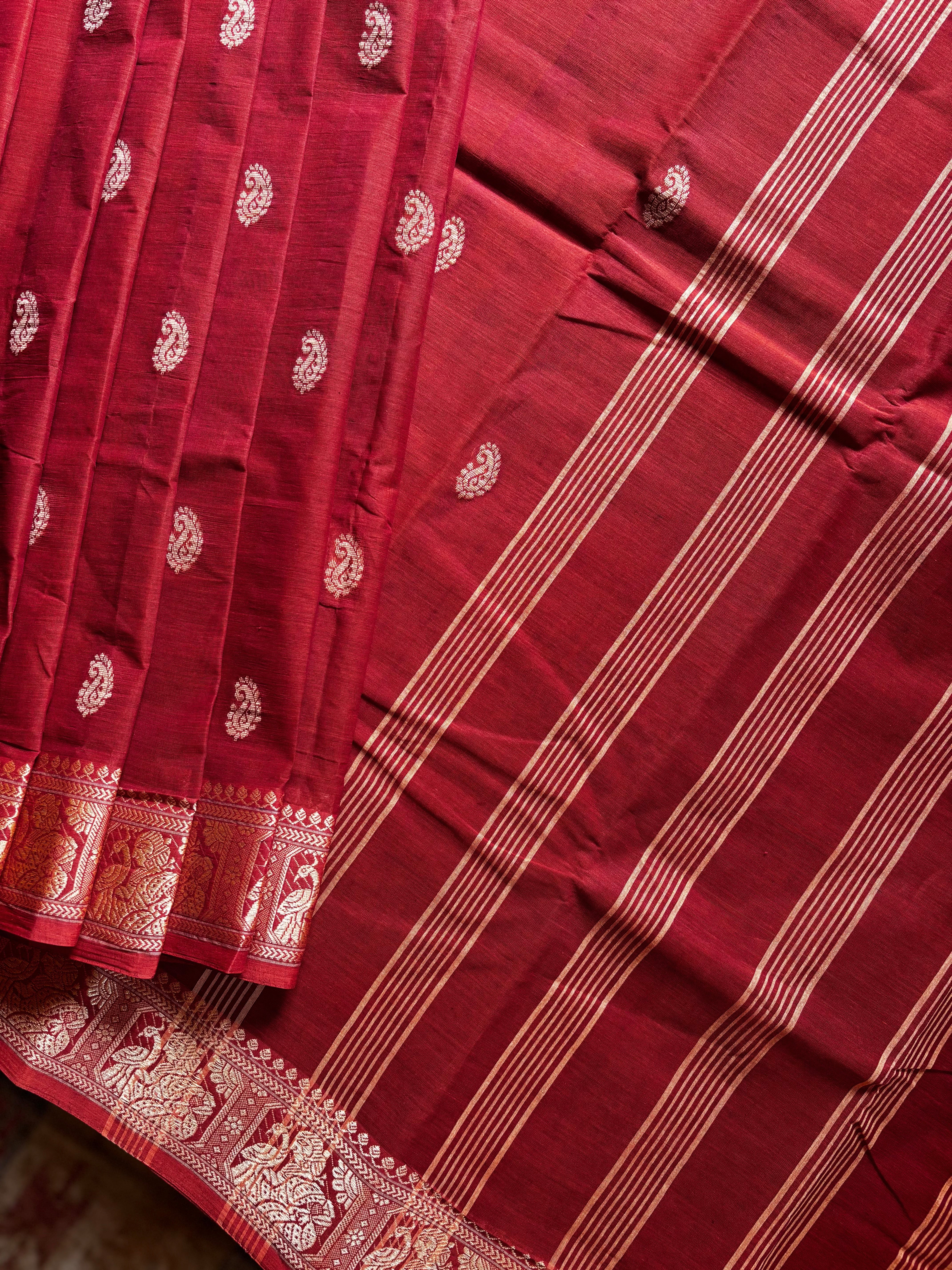 Handwoven Rust Colour Phulia Tangail Saree