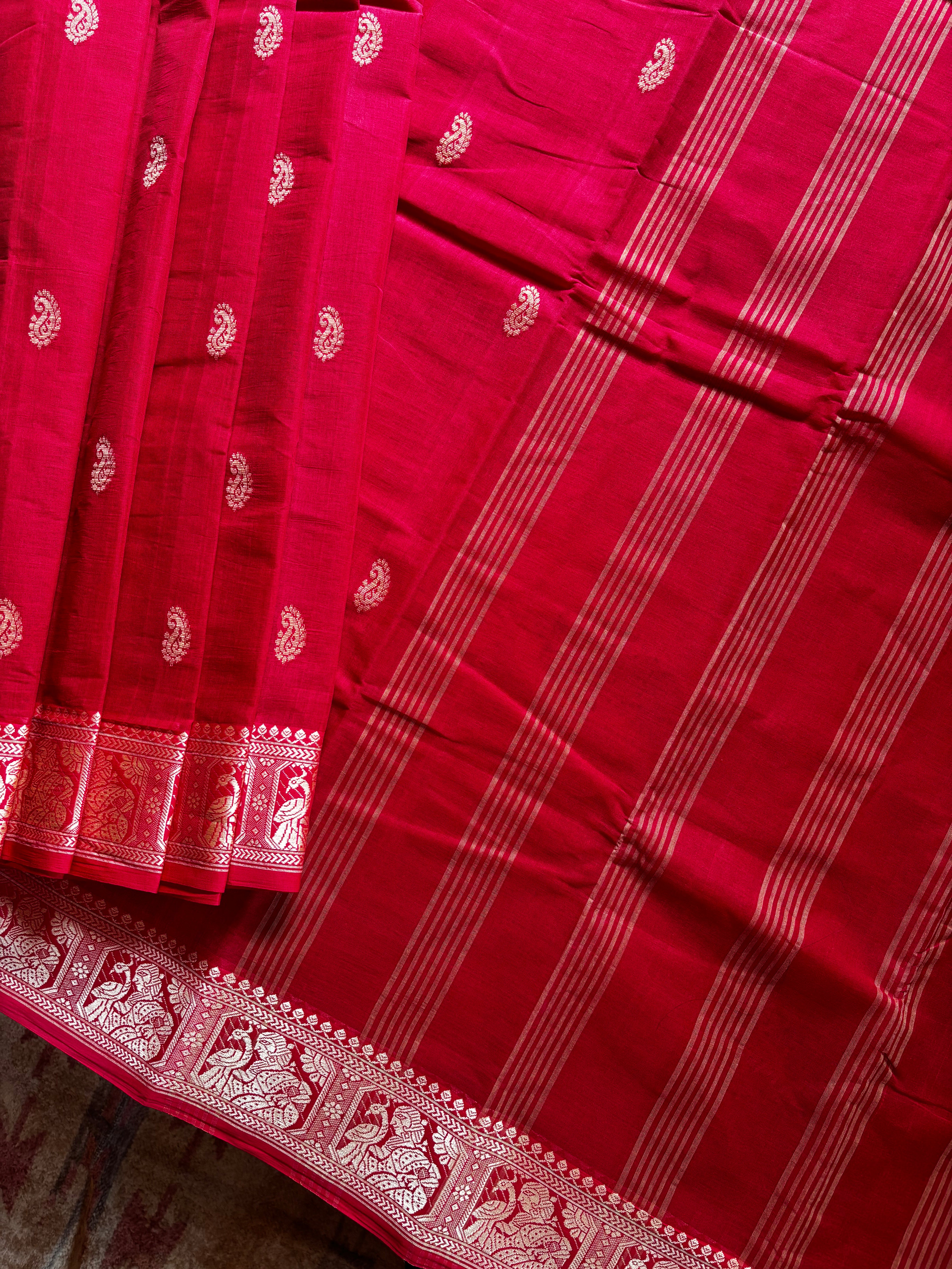 Handwoven Red Colour Phulia Tangail Saree