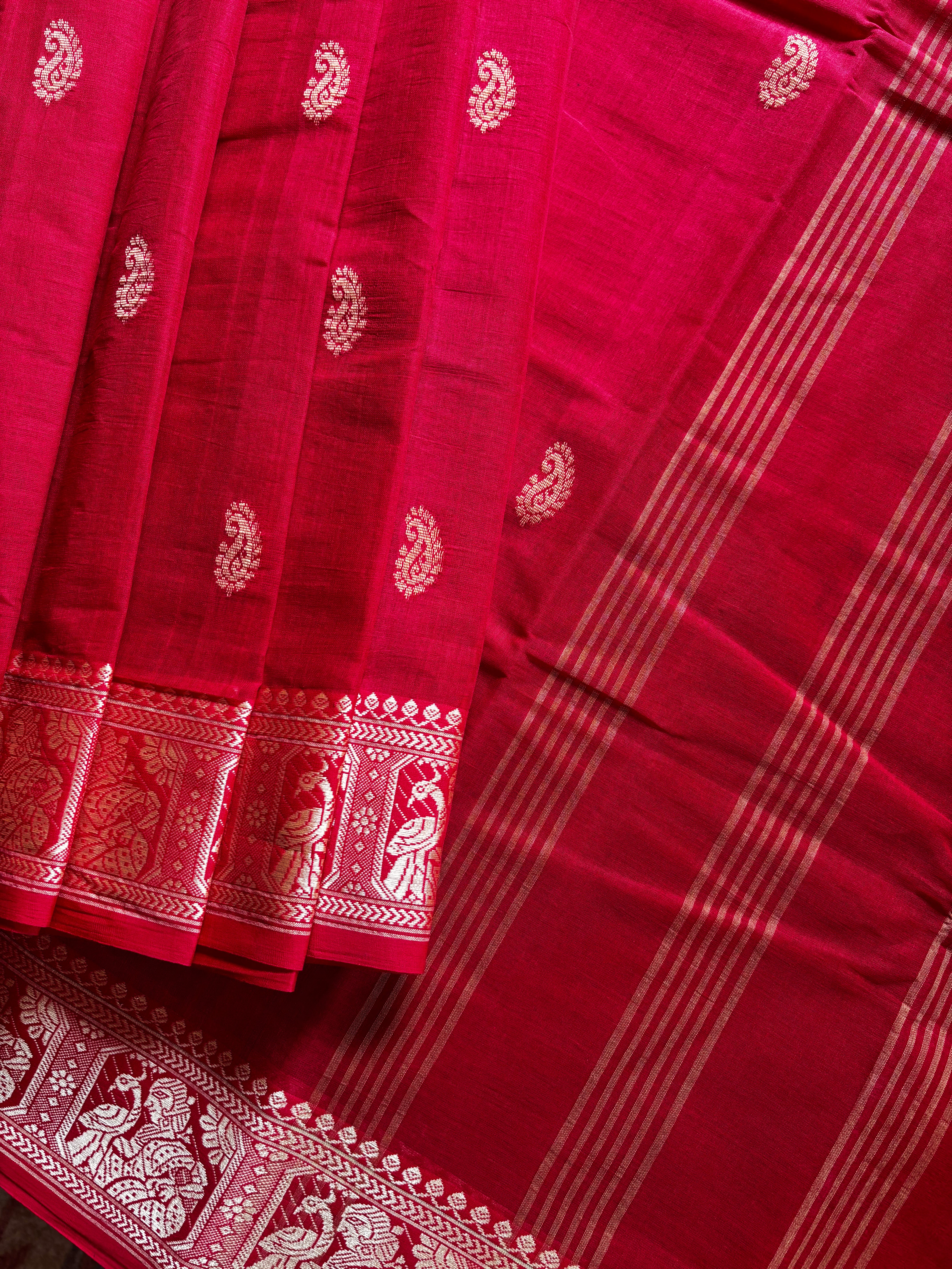 Handwoven Red Colour Phulia Tangail Saree