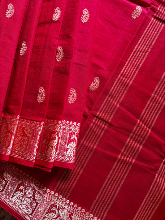 Handwoven Red Colour Phulia Tangail Saree
