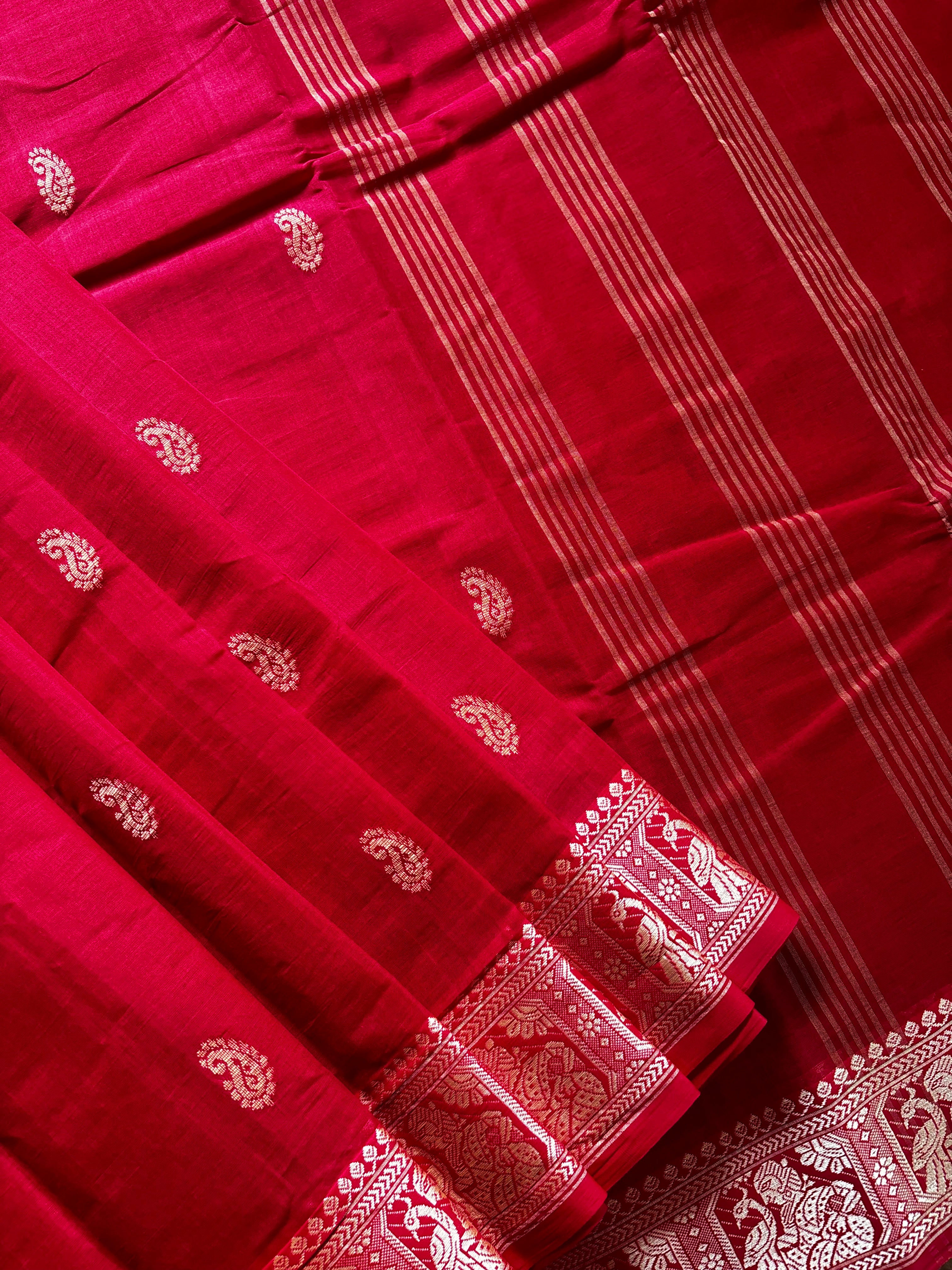 Handwoven Red Colour Phulia Tangail Saree