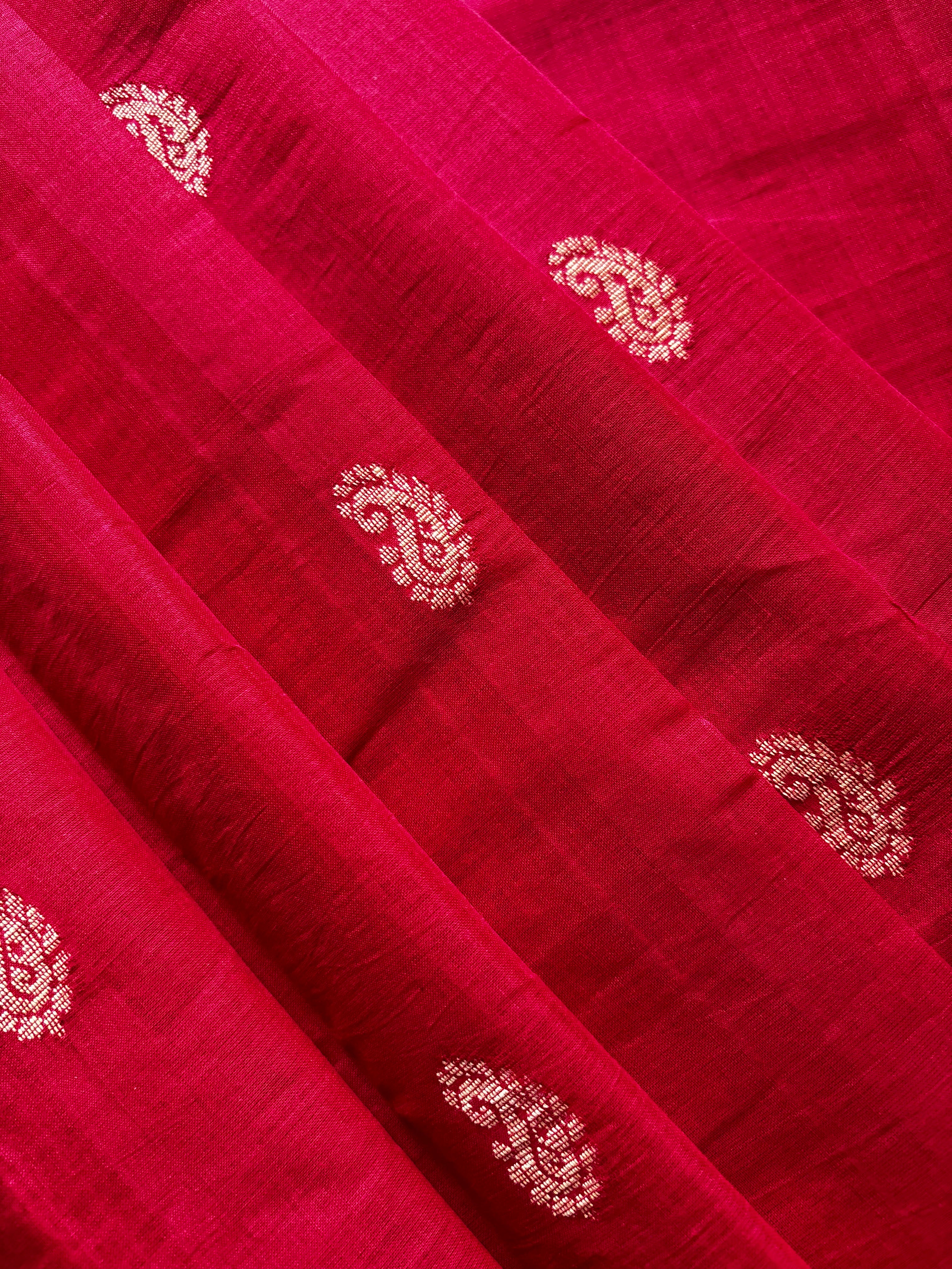 Handwoven Red Colour Phulia Tangail Saree