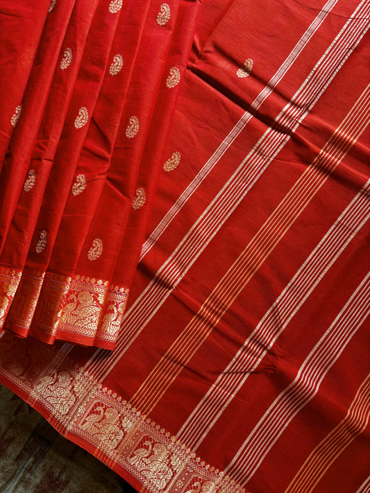 Handwoven Orange Colour Phulia Tangail Saree
