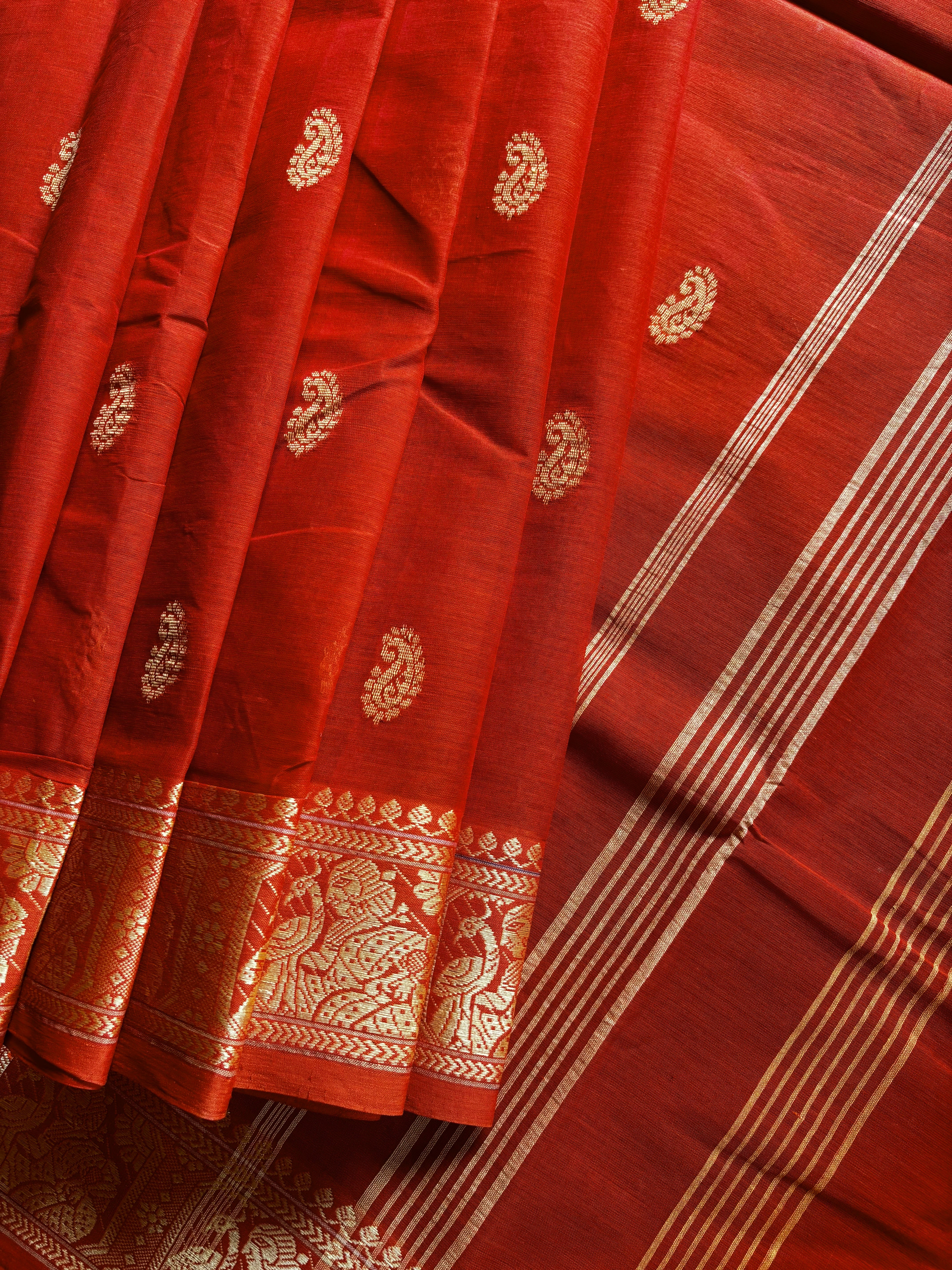 Handwoven Orange Colour Phulia Tangail Saree