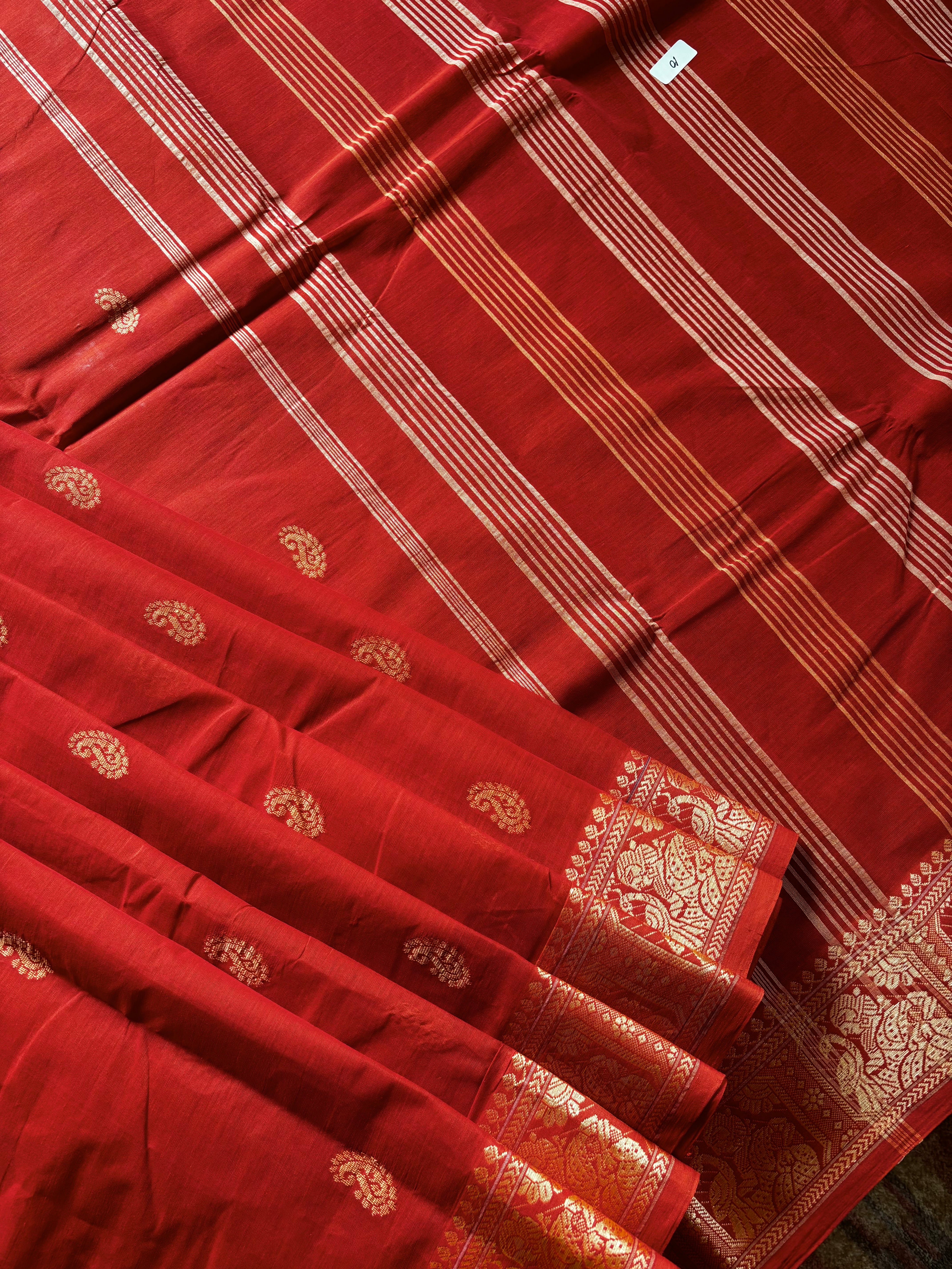 Handwoven Orange Colour Phulia Tangail Saree