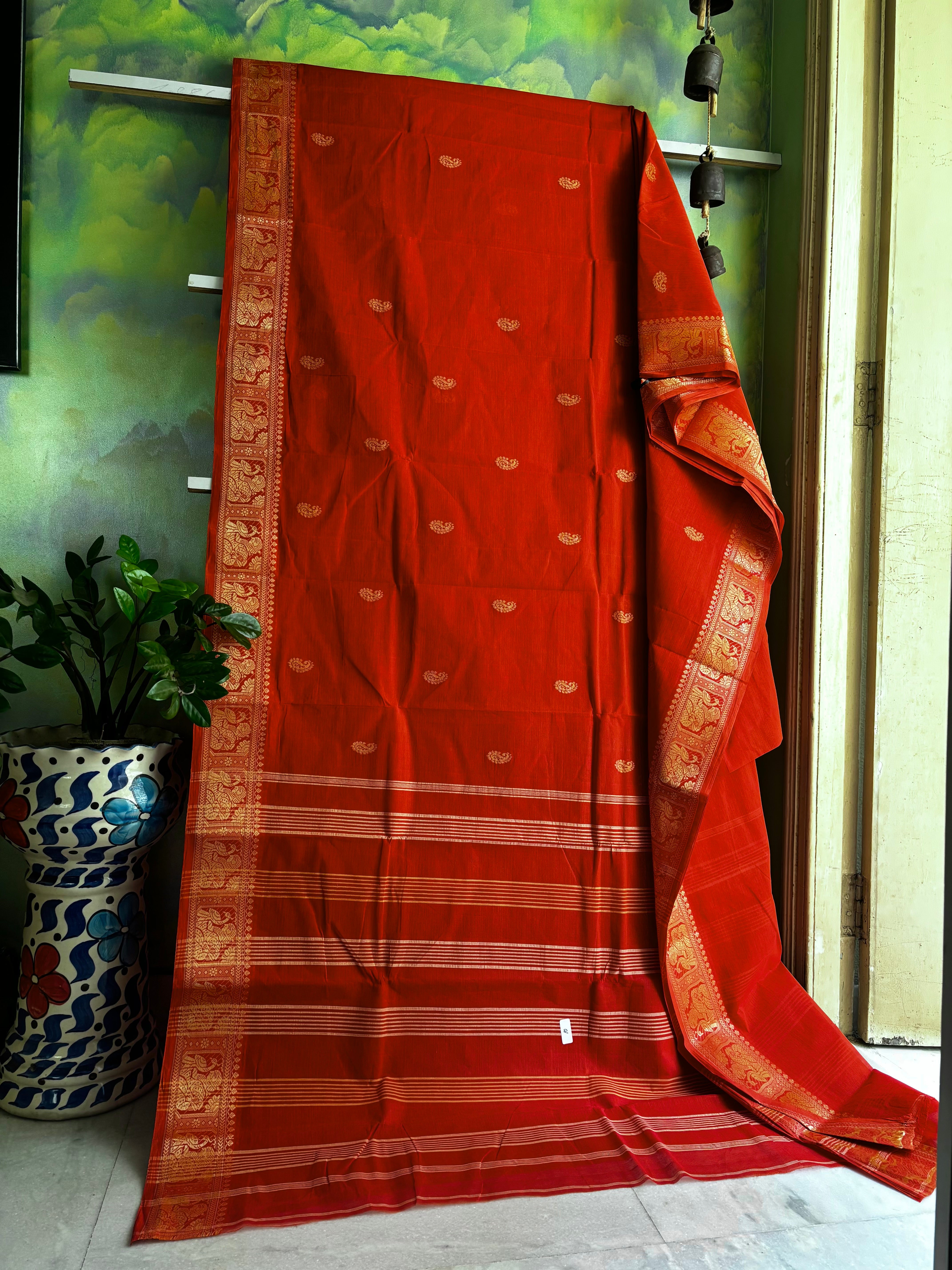Handwoven Orange Colour Phulia Tangail Saree
