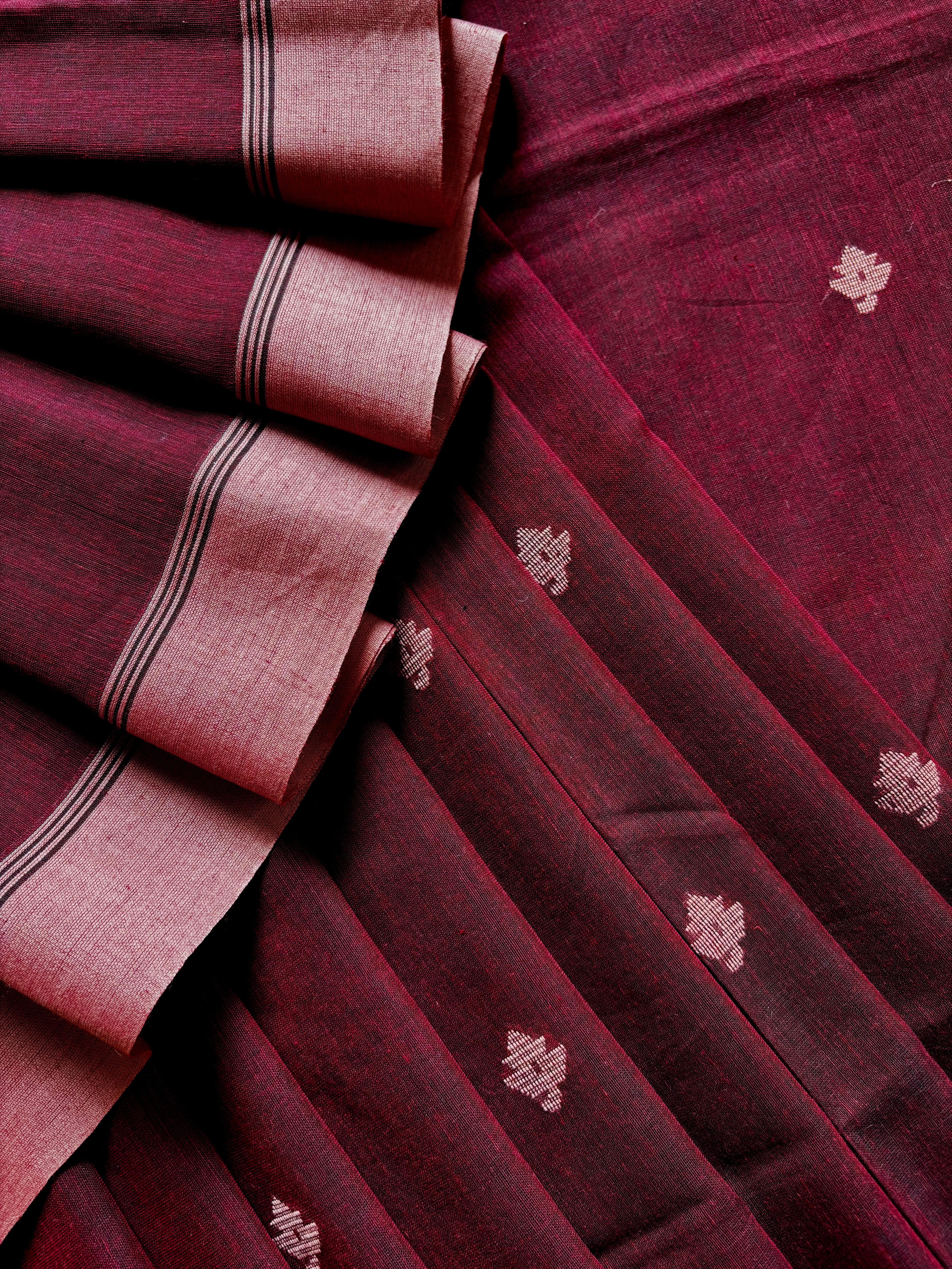 Handwoven Wine Colour Pure Cotton Jamdani Saree