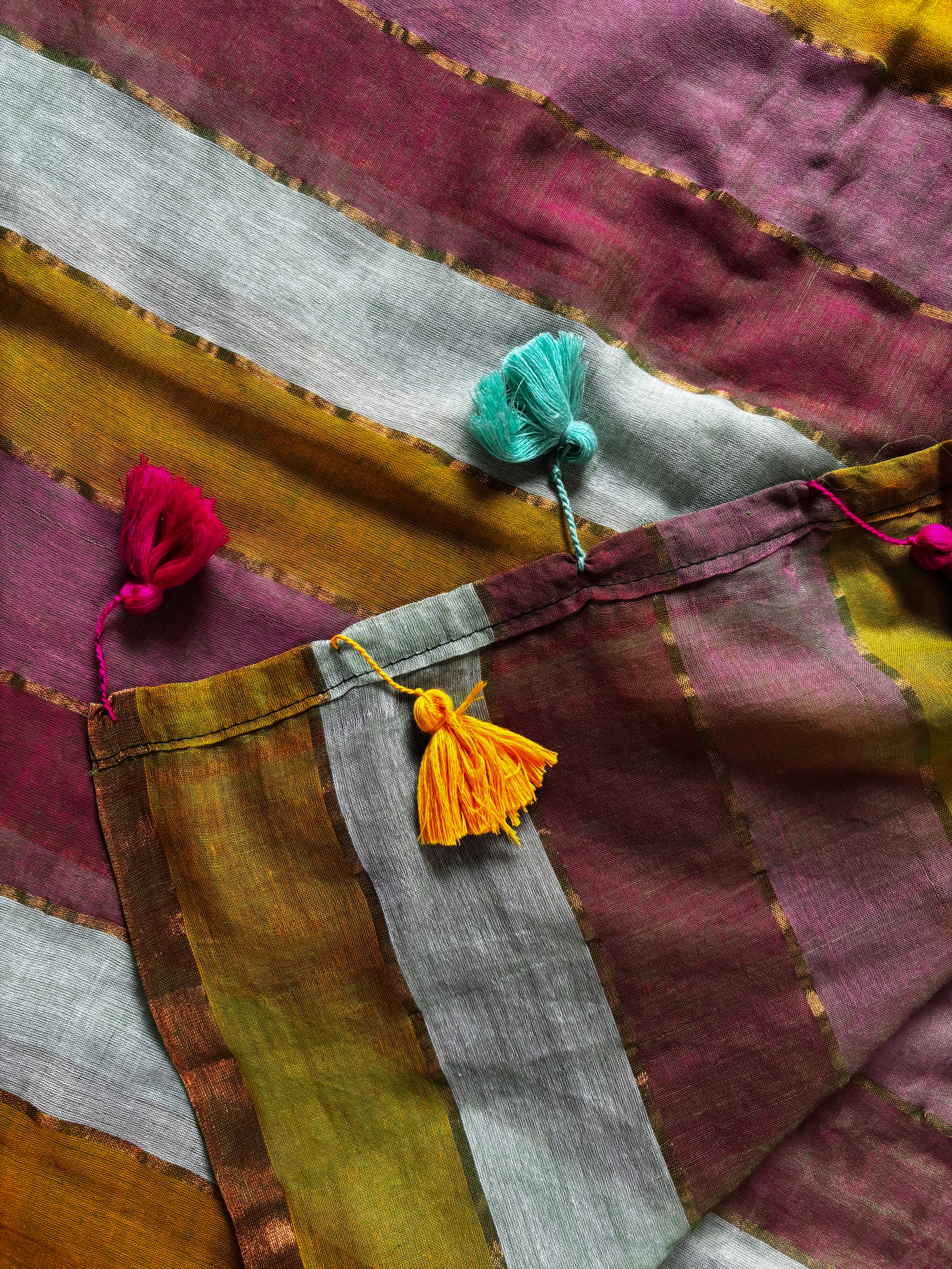 Zari Striped Multi Colour Mul Cotton Saree