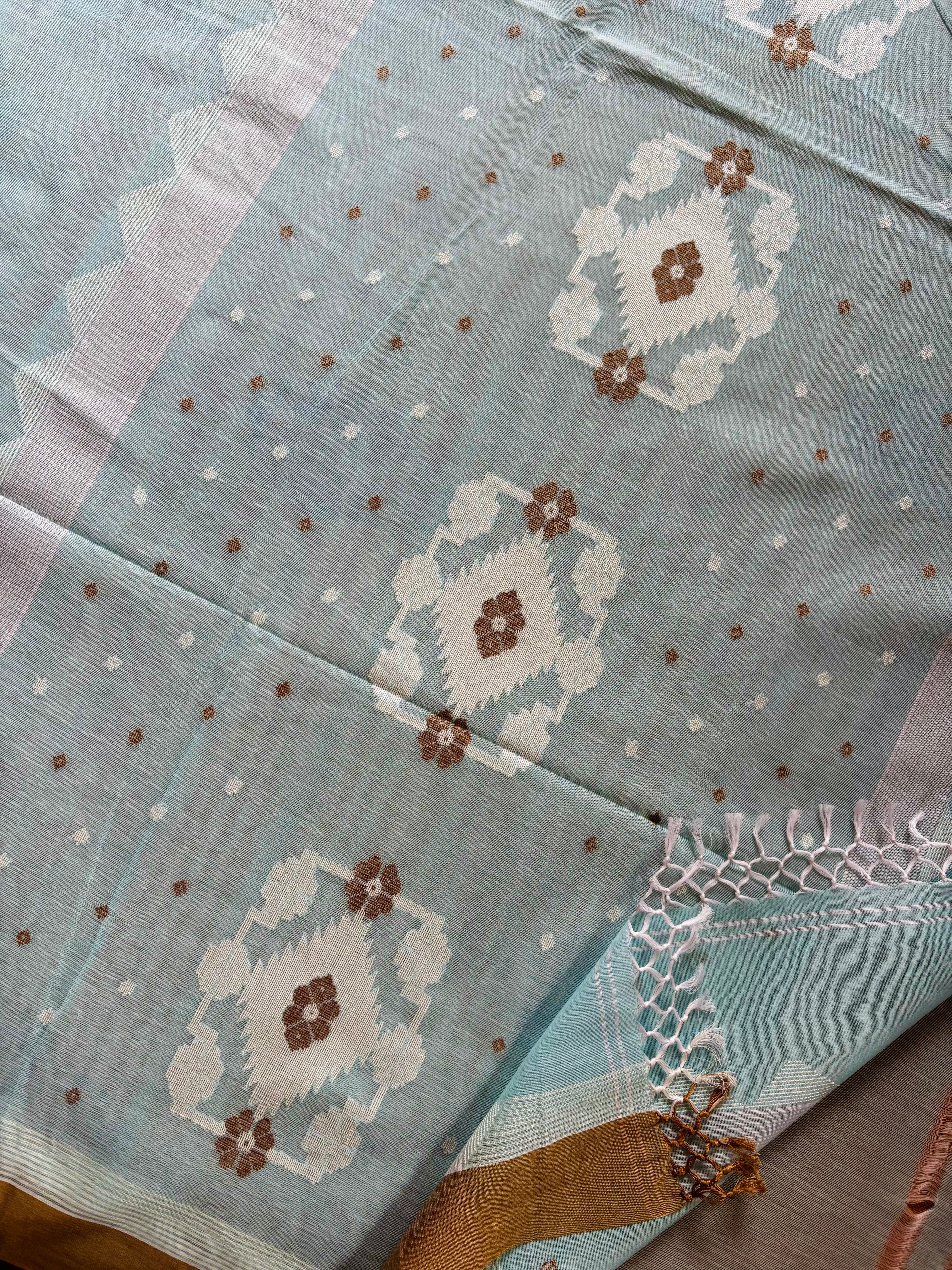 Handwoven Light Sky Cotton Jamdani Saree