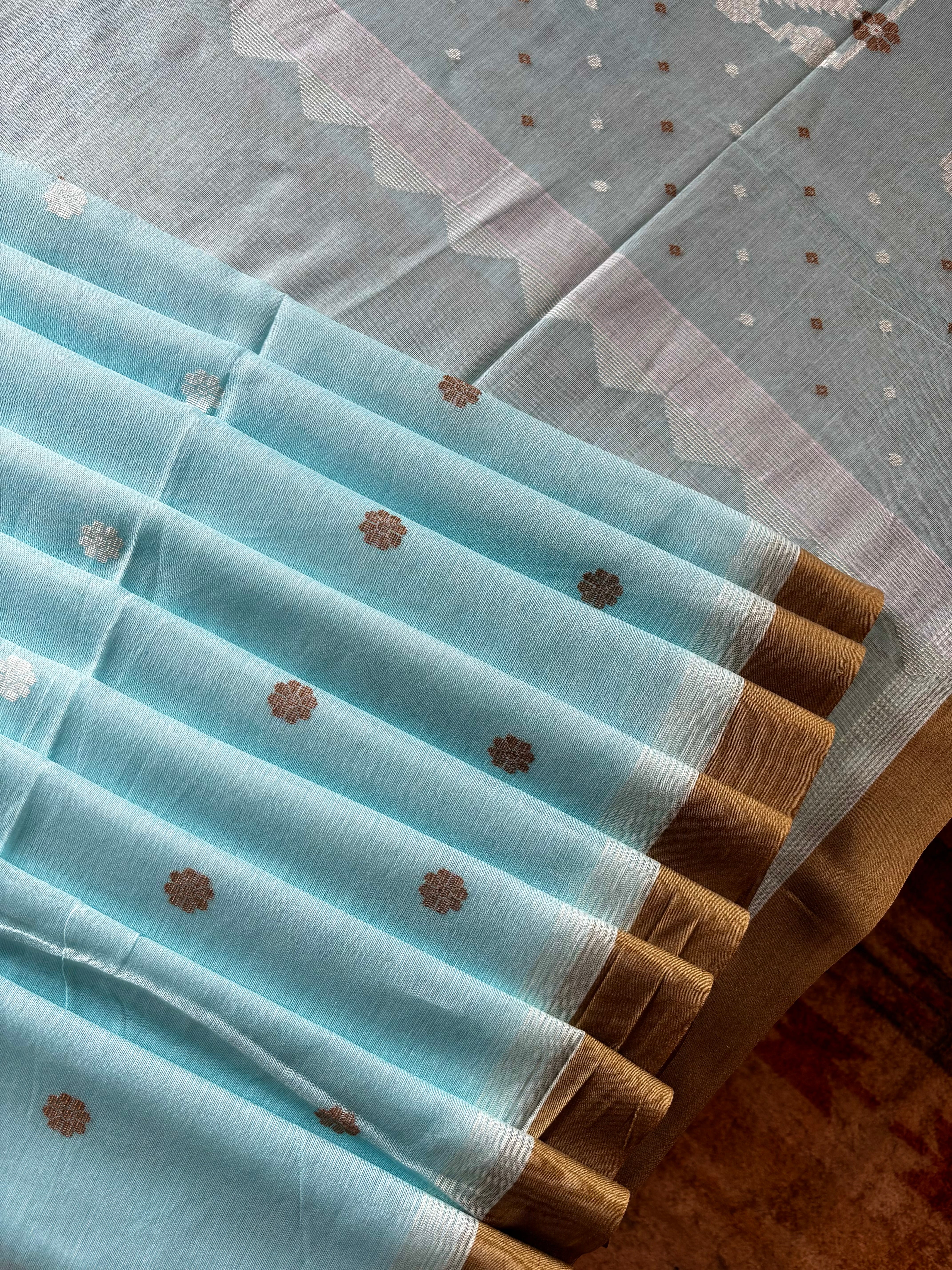 Handwoven Light Sky Cotton Jamdani Saree