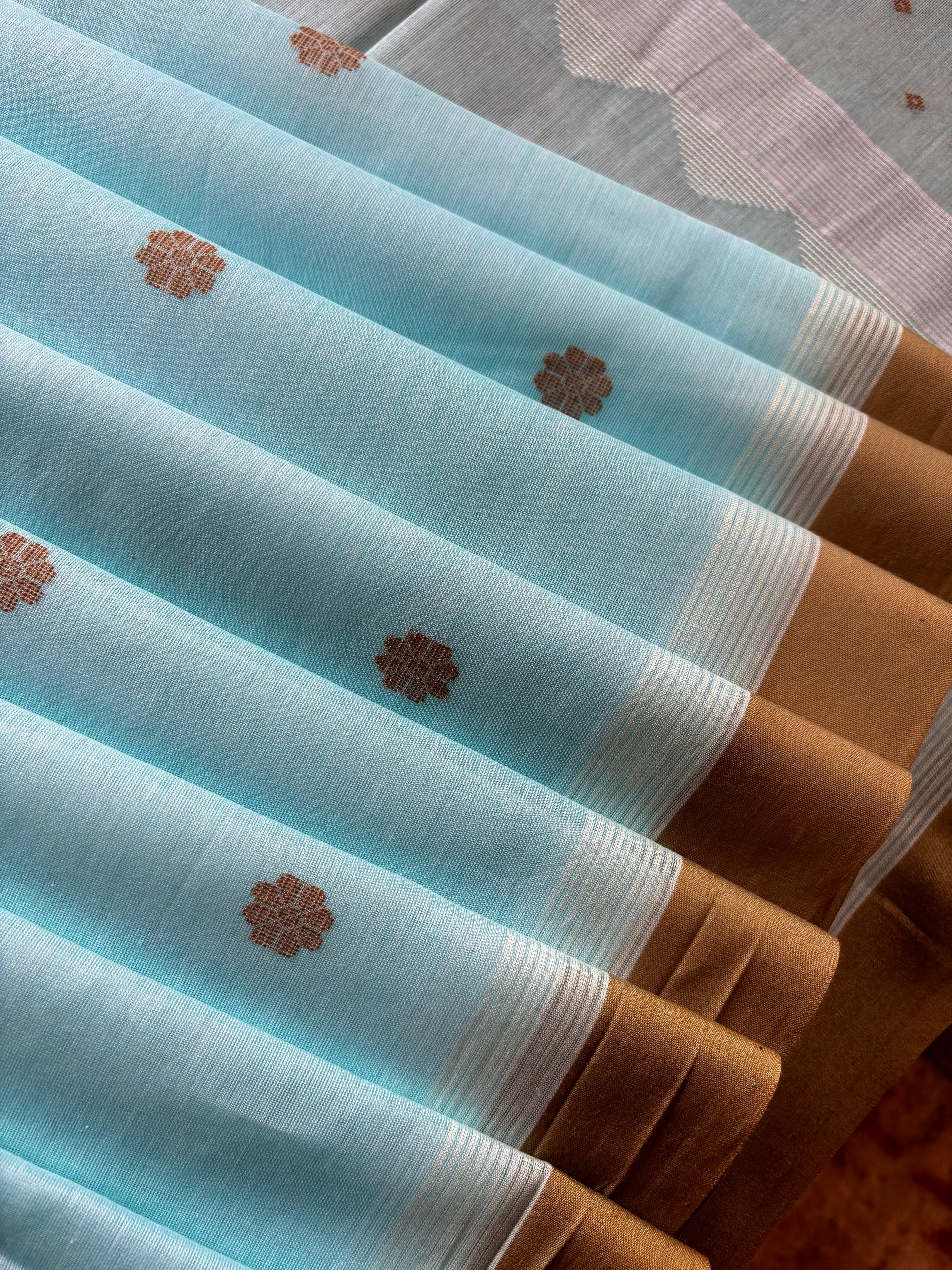Handwoven Light Sky Cotton Jamdani Saree