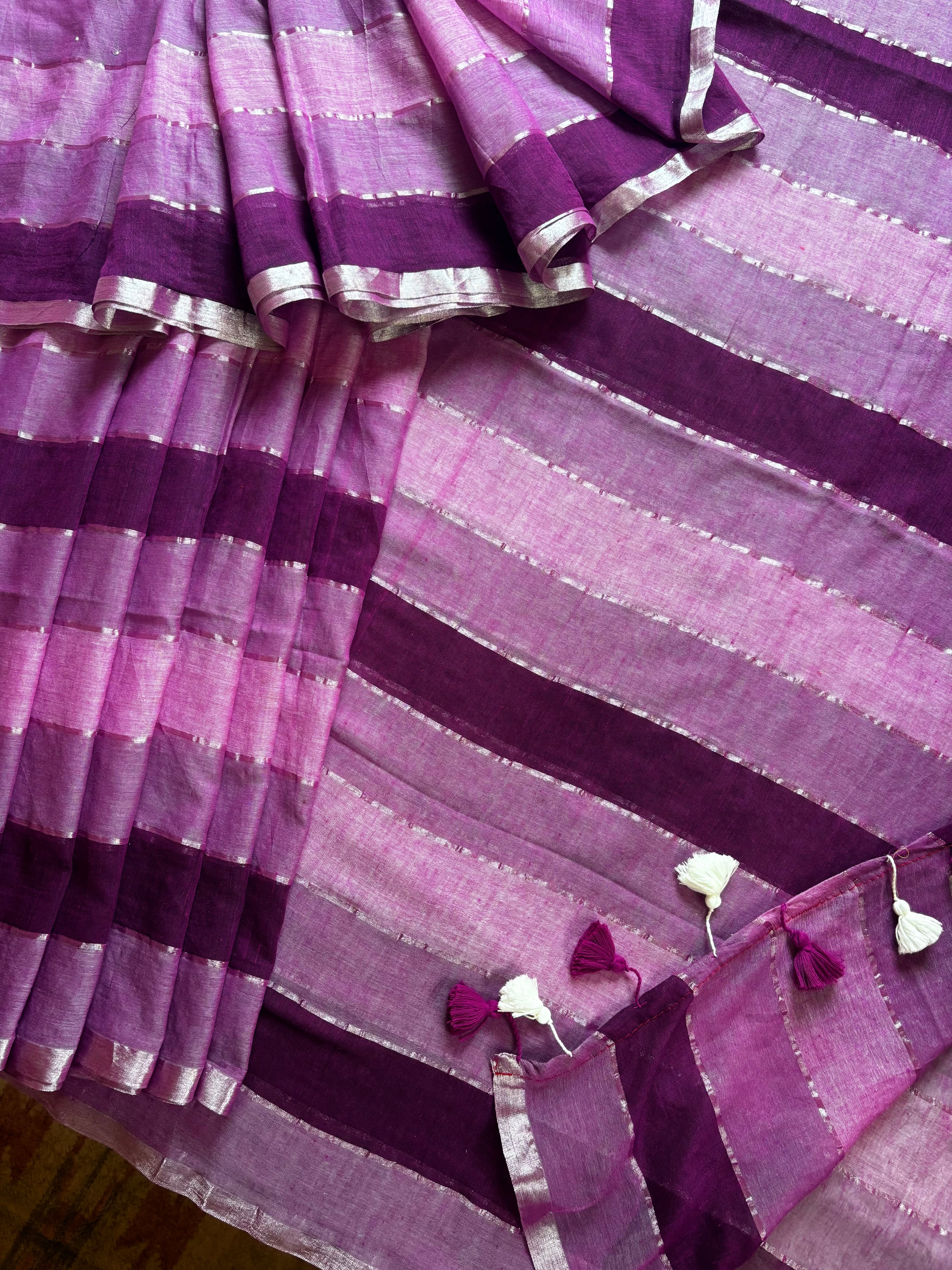 Zari Striped Multi Colour Mul Cotton Saree