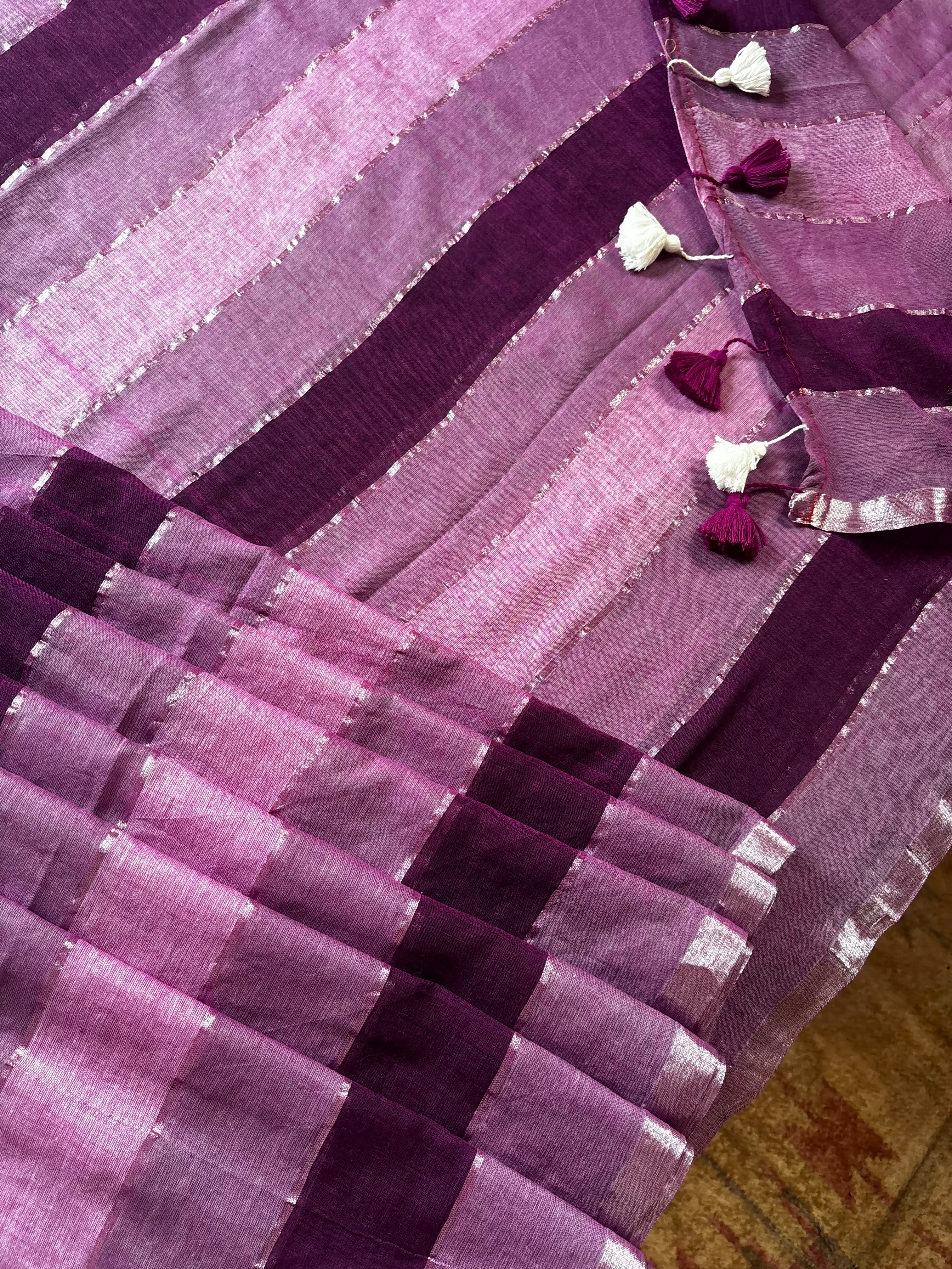 Zari Striped Multi Colour Mul Cotton Saree