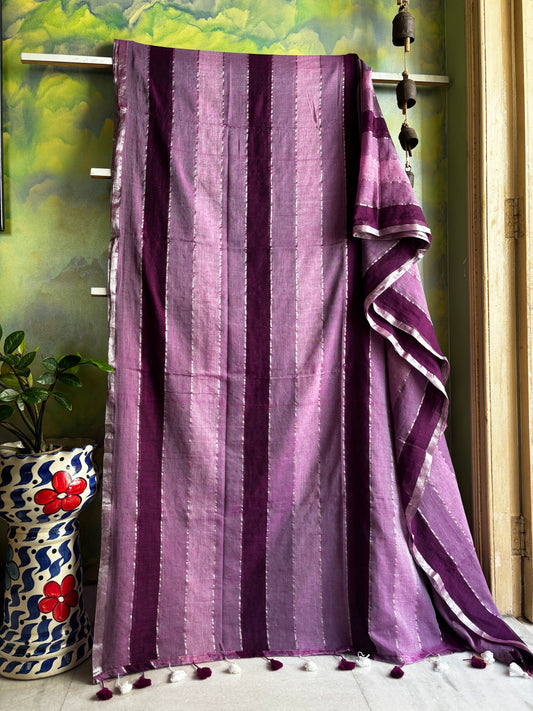 Zari Striped Multi Colour Mul Cotton Saree