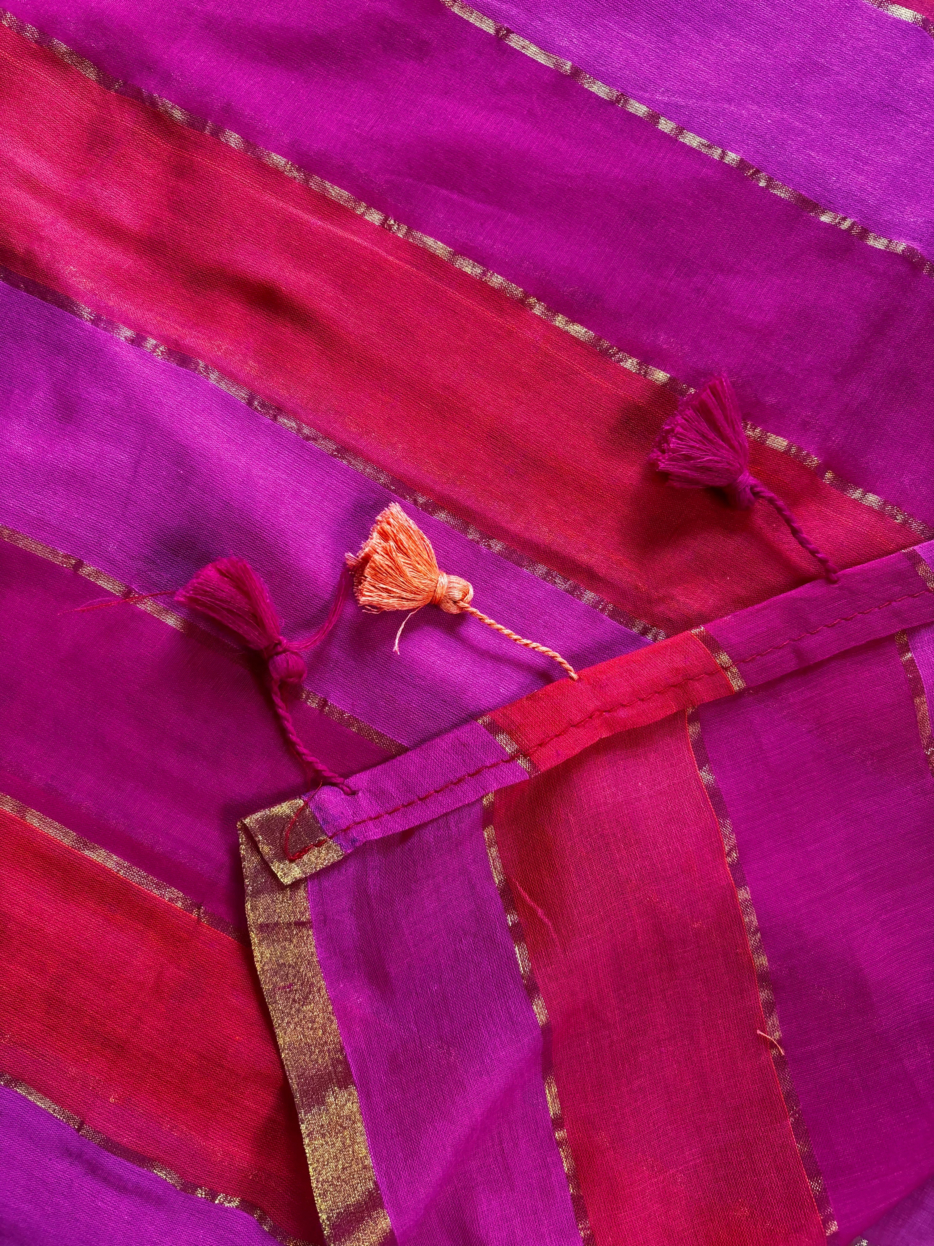 Zari Striped Multi Colour Mul Cotton Saree