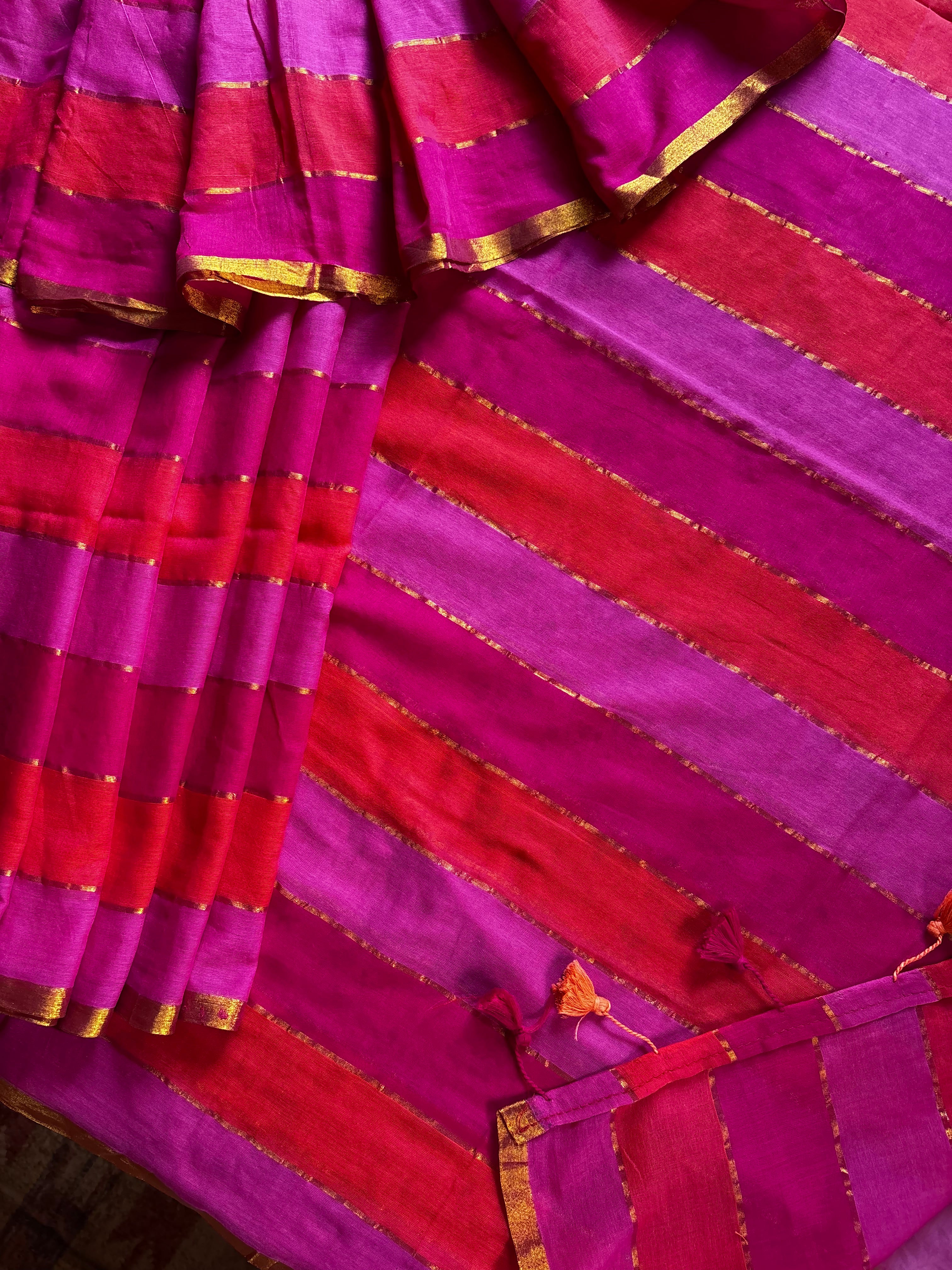 Zari Striped Multi Colour Mul Cotton Saree