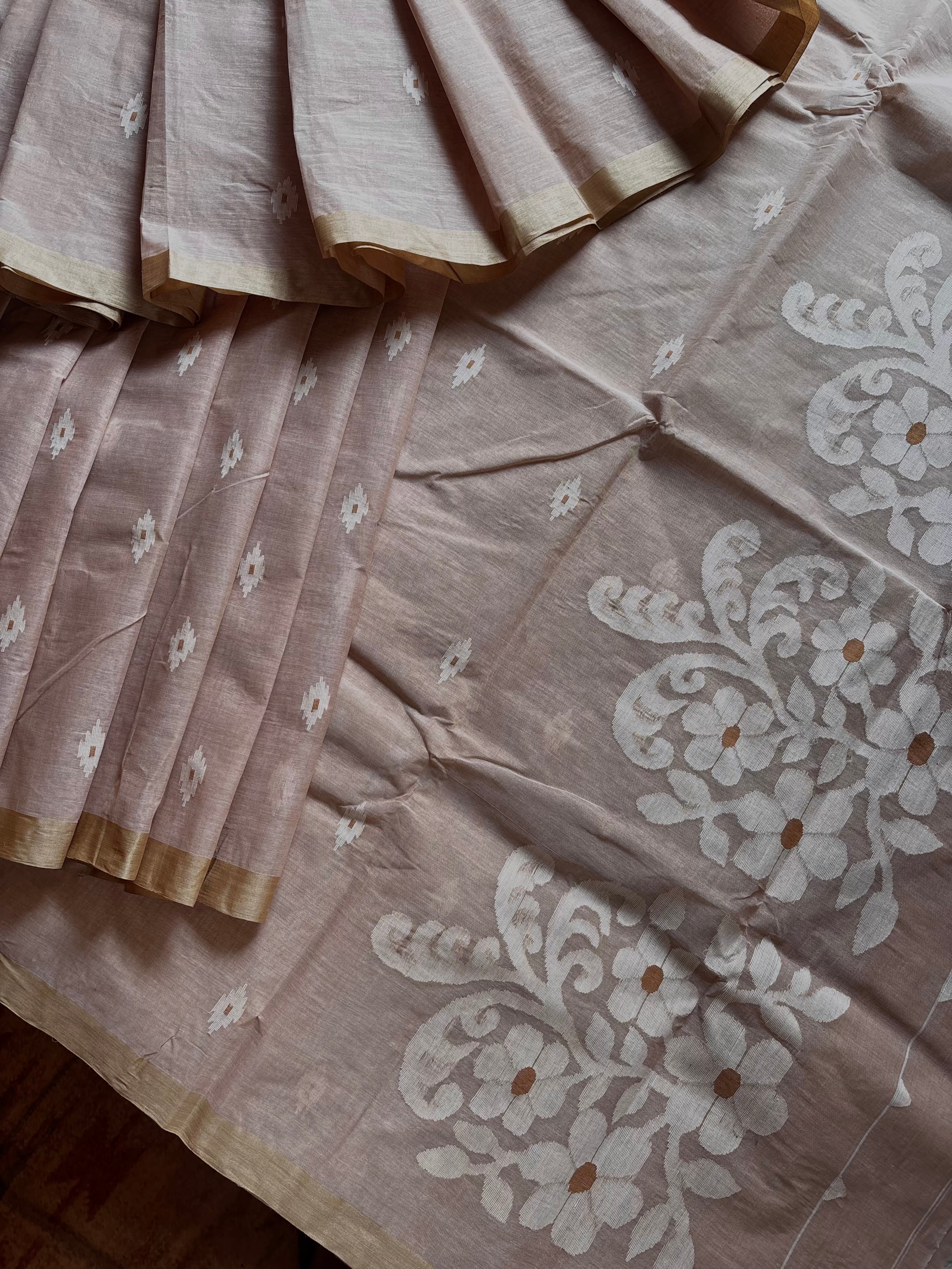 Handwoven Light Brown Colour Cotton Jamdani Saree