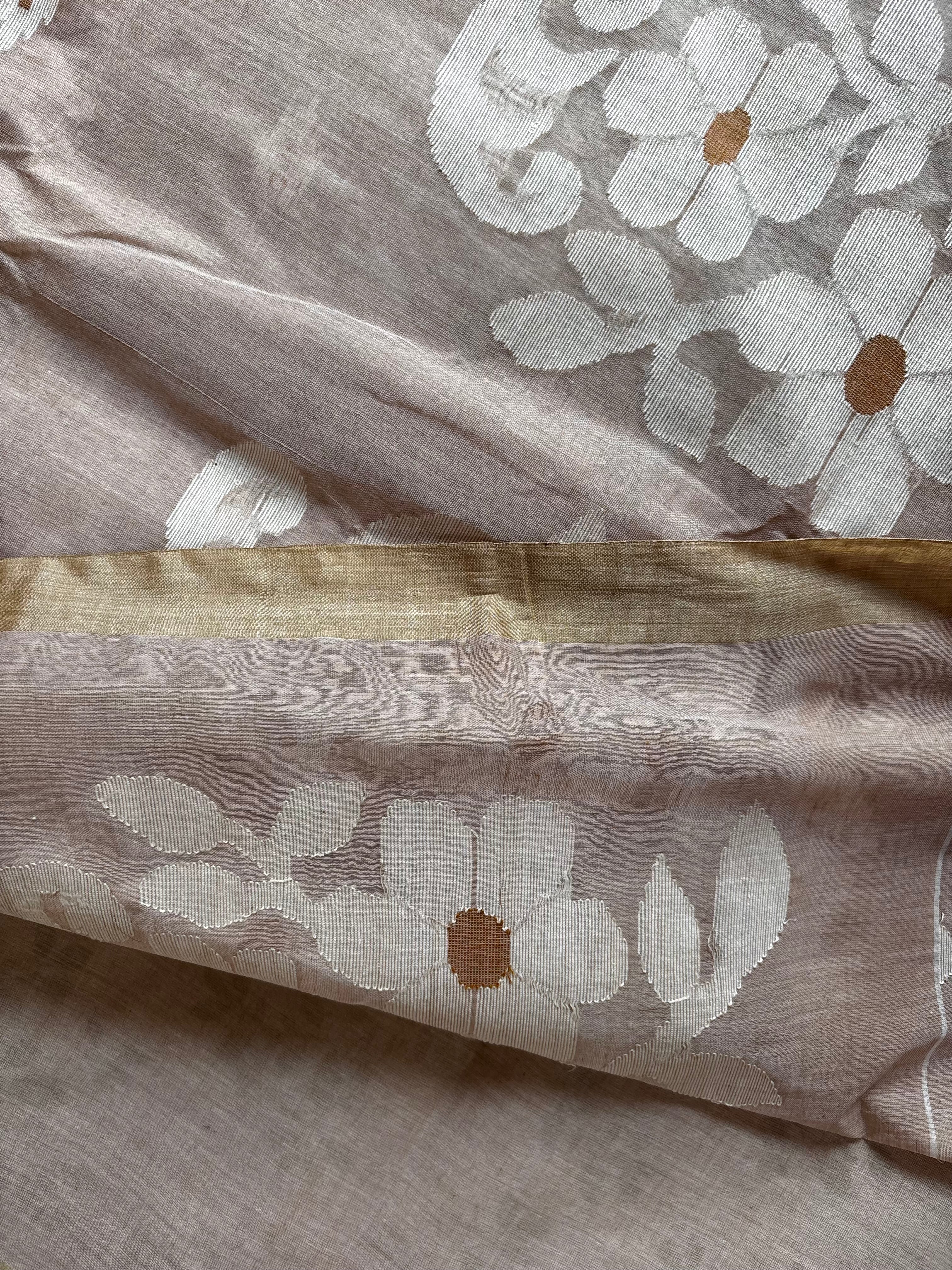 Handwoven Light Brown Colour Cotton Jamdani Saree