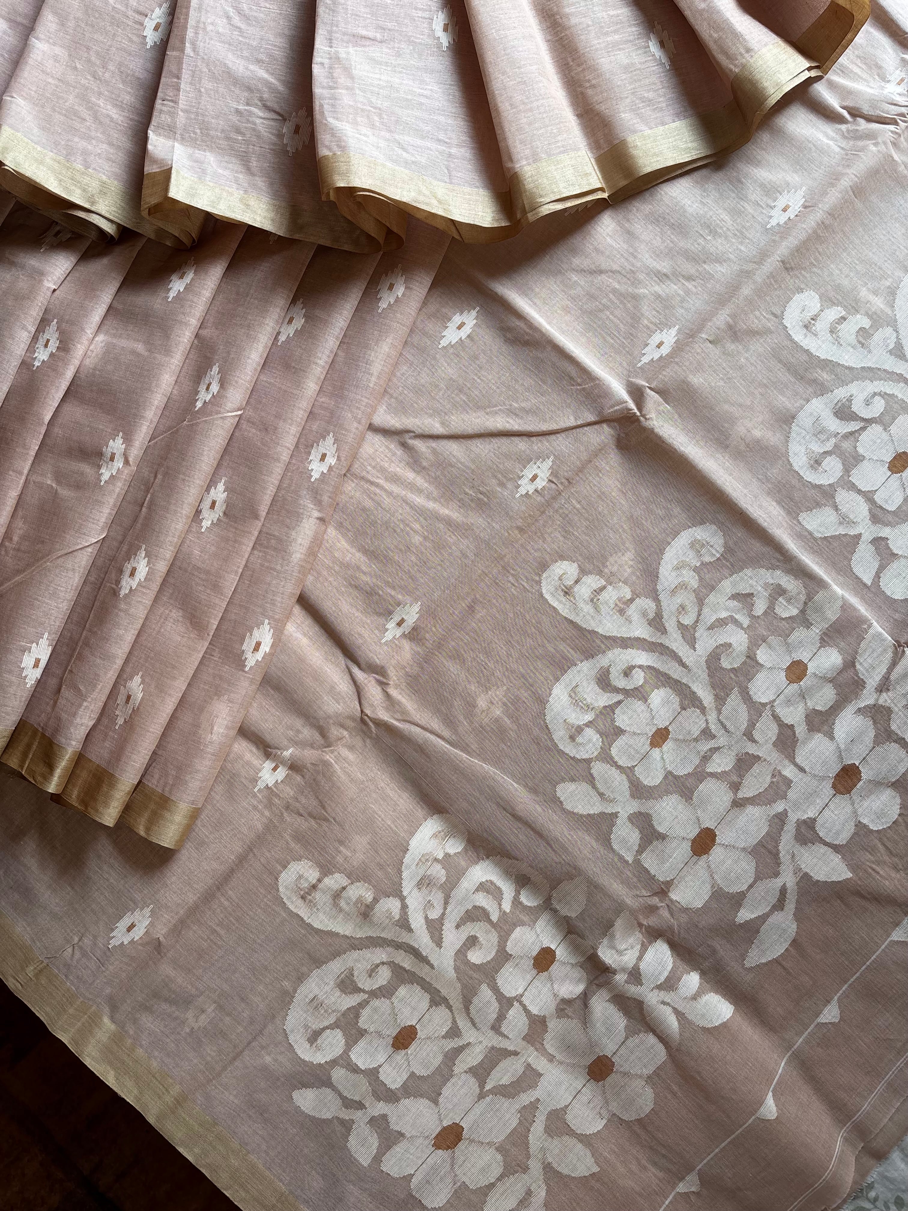 Handwoven Light Brown Colour Cotton Jamdani Saree
