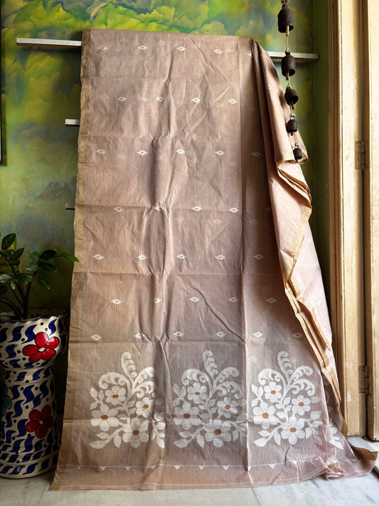 Handwoven Light Brown Colour Cotton Jamdani Saree