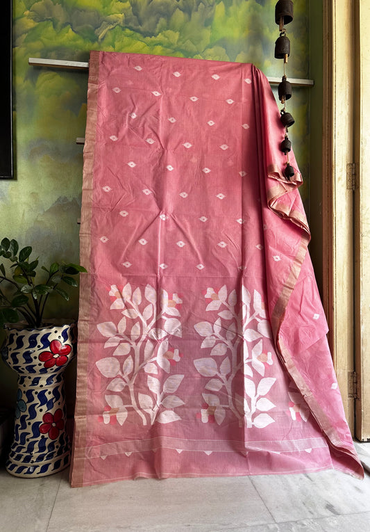 Handwoven Light Pink Colour Cotton Jamdani Saree
