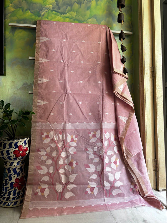 Handwoven Dusty Pink Colour Cotton Jamdani Saree