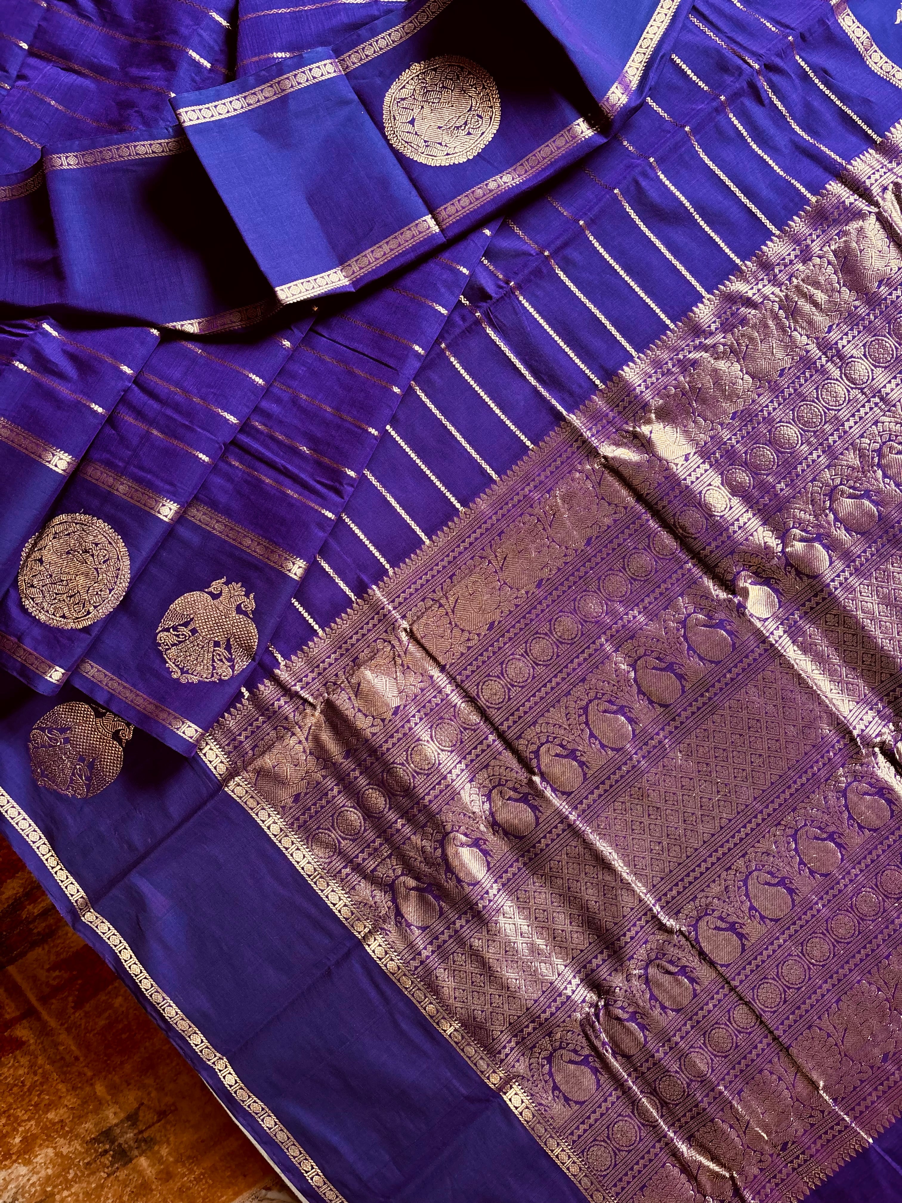Handwoven Purple Colour Kanchipuram Veldhari Cotton Saree