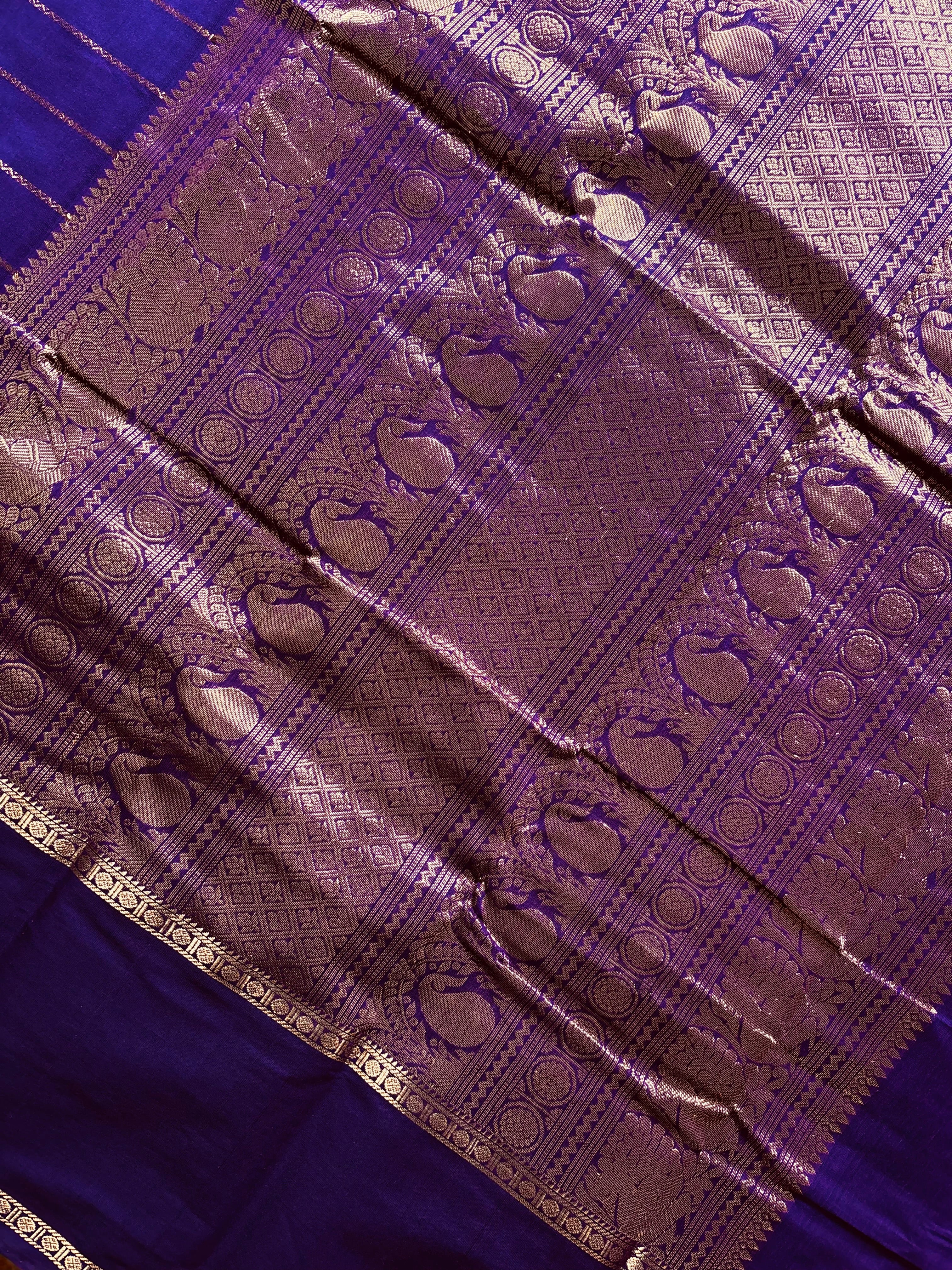 Handwoven Purple Colour Kanchipuram Veldhari Cotton Saree