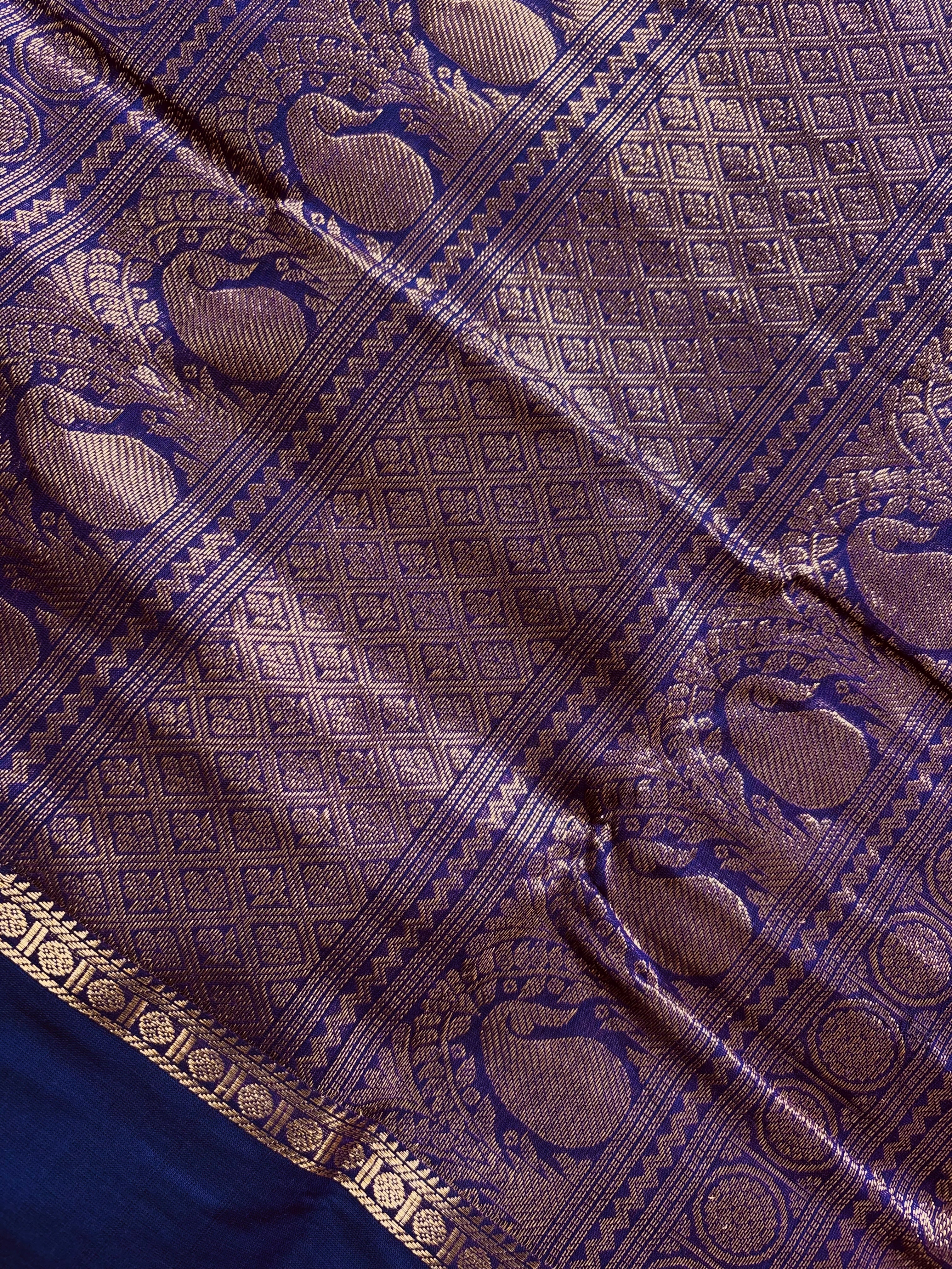 Handwoven Purple Colour Kanchipuram Veldhari Cotton Saree